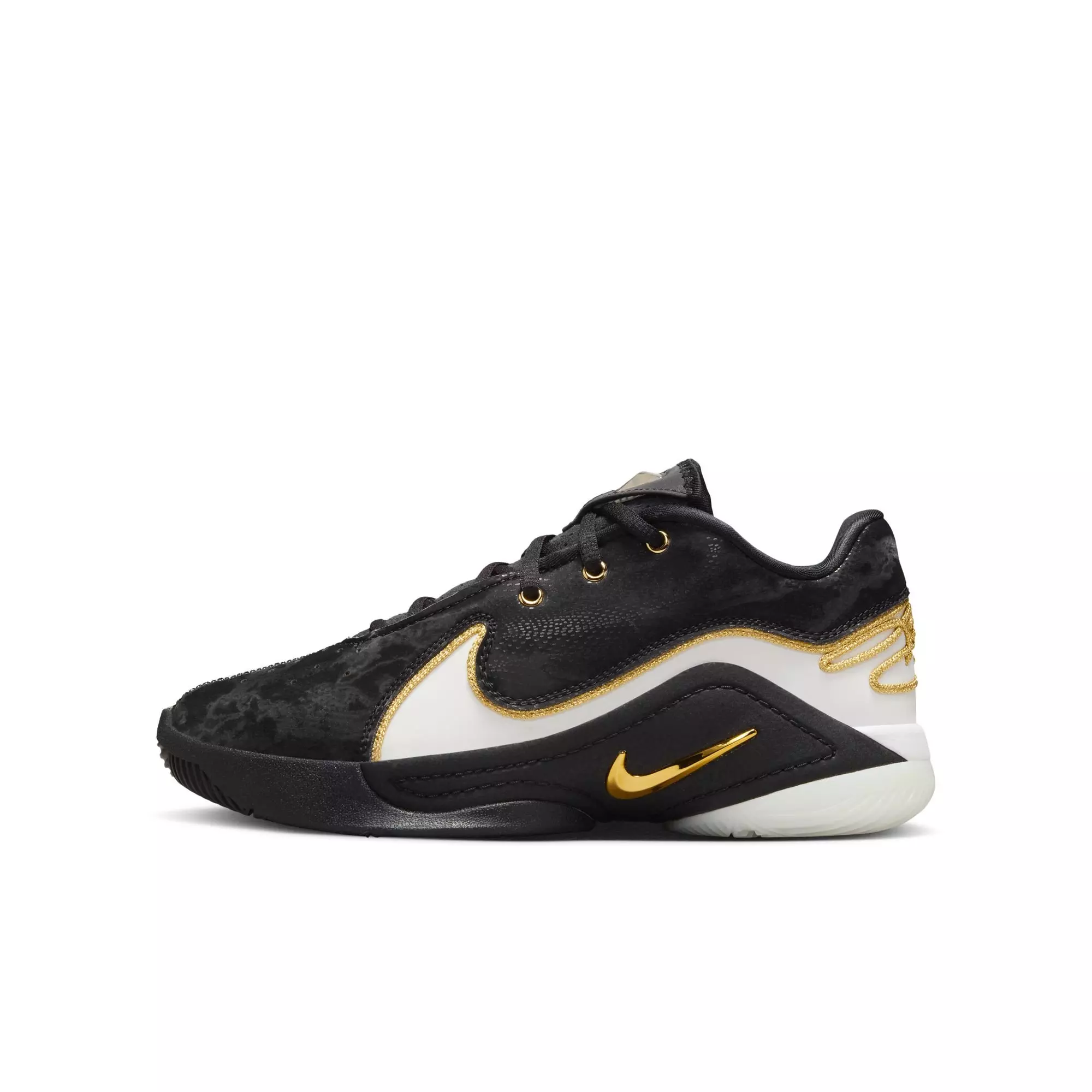 Nike LeBron XXII Split "White/Black/Metallic Gold" Grade School Boys' Basketball Shoe - WHITE/BLACK/GOLD
