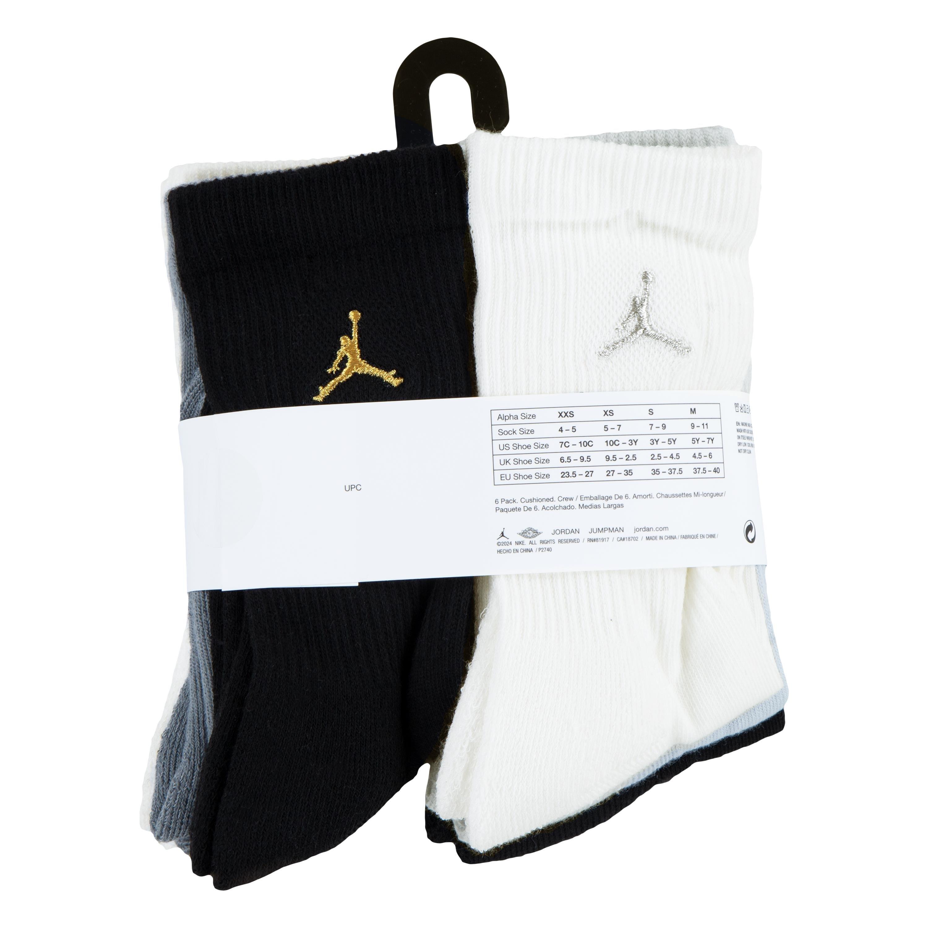 Jordan Big Kids' 6-Pack Crew Socks - Black/White/Grey