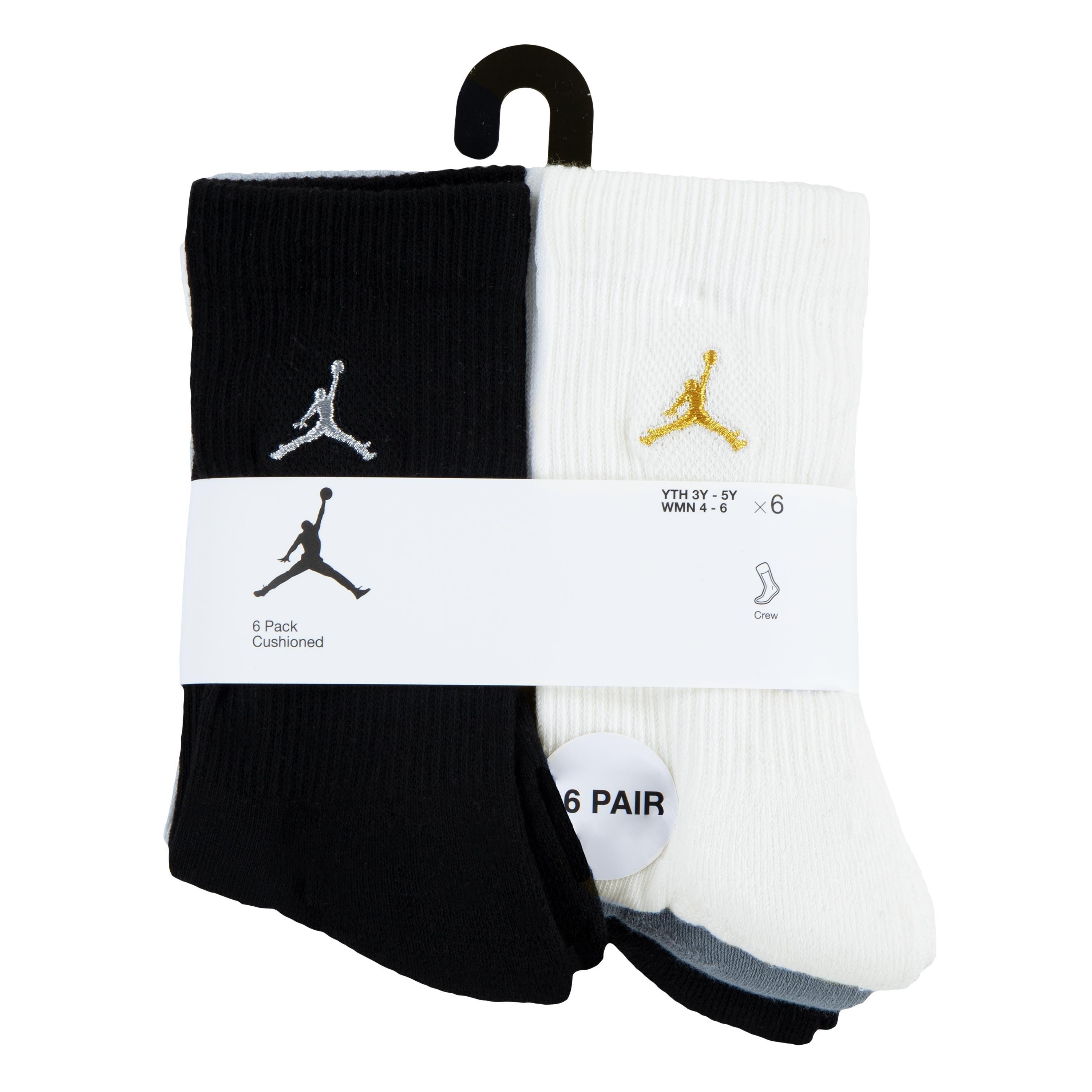 Jordan Big Kids' 6-Pack Crew Socks - Black/White/Grey