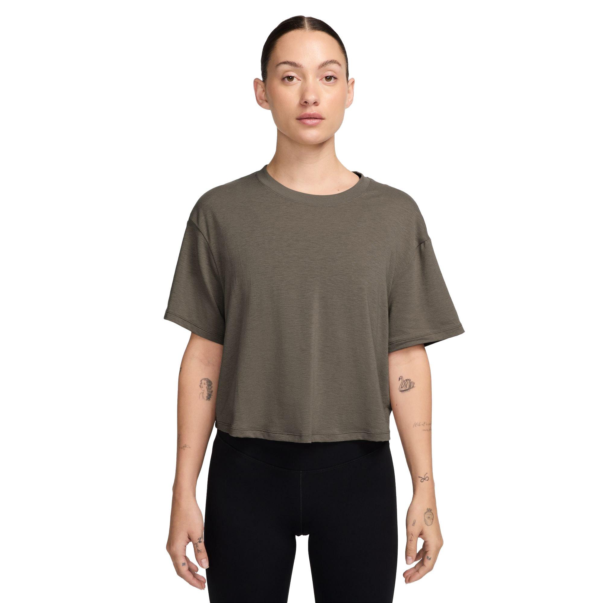 Nike Women's One Relaxed Dri-FIT Cropped Short-Sleeve Top - BROWN Thumbnail View 1