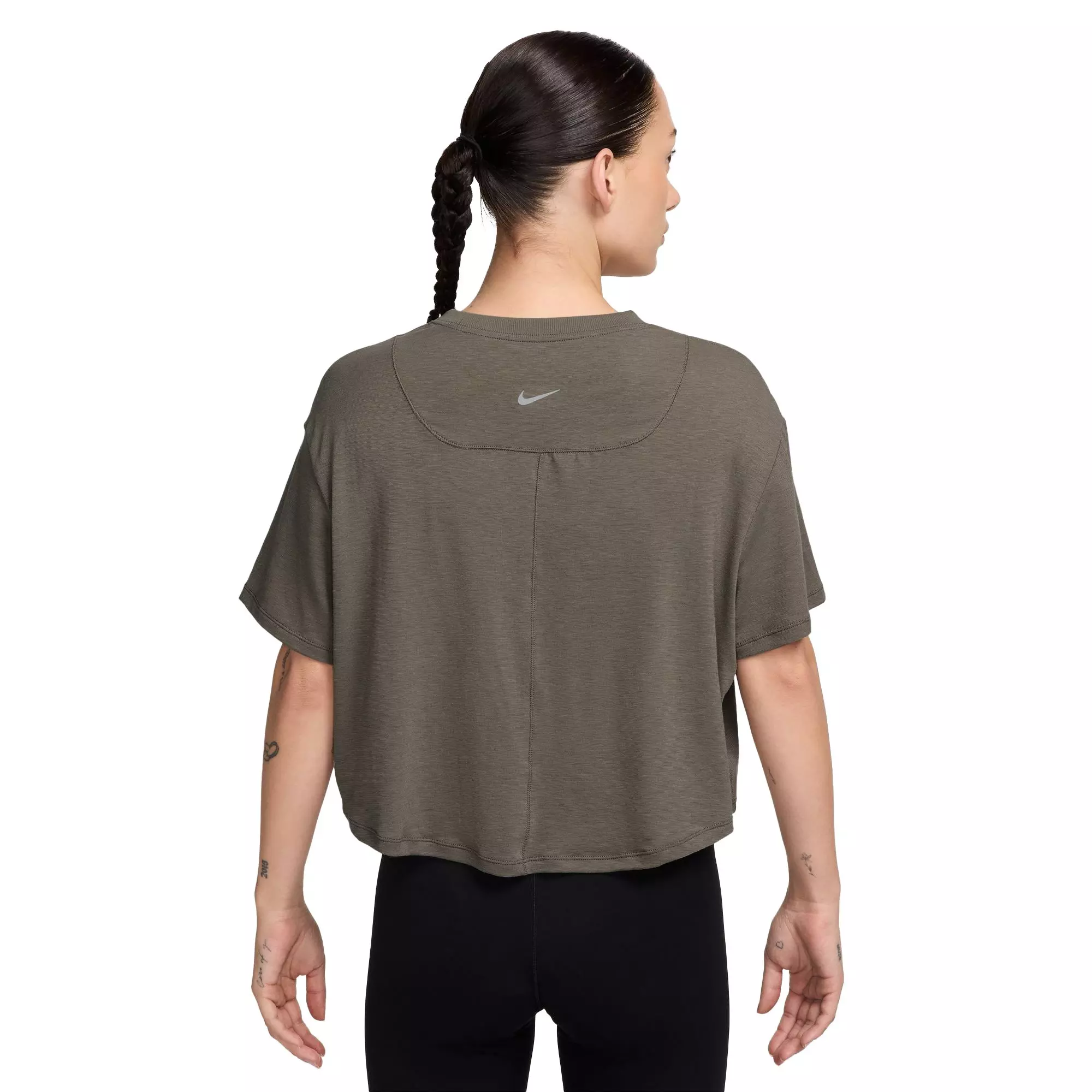 Nike Women's One Relaxed Dri-FIT Cropped Short-Sleeve Top - BROWN
