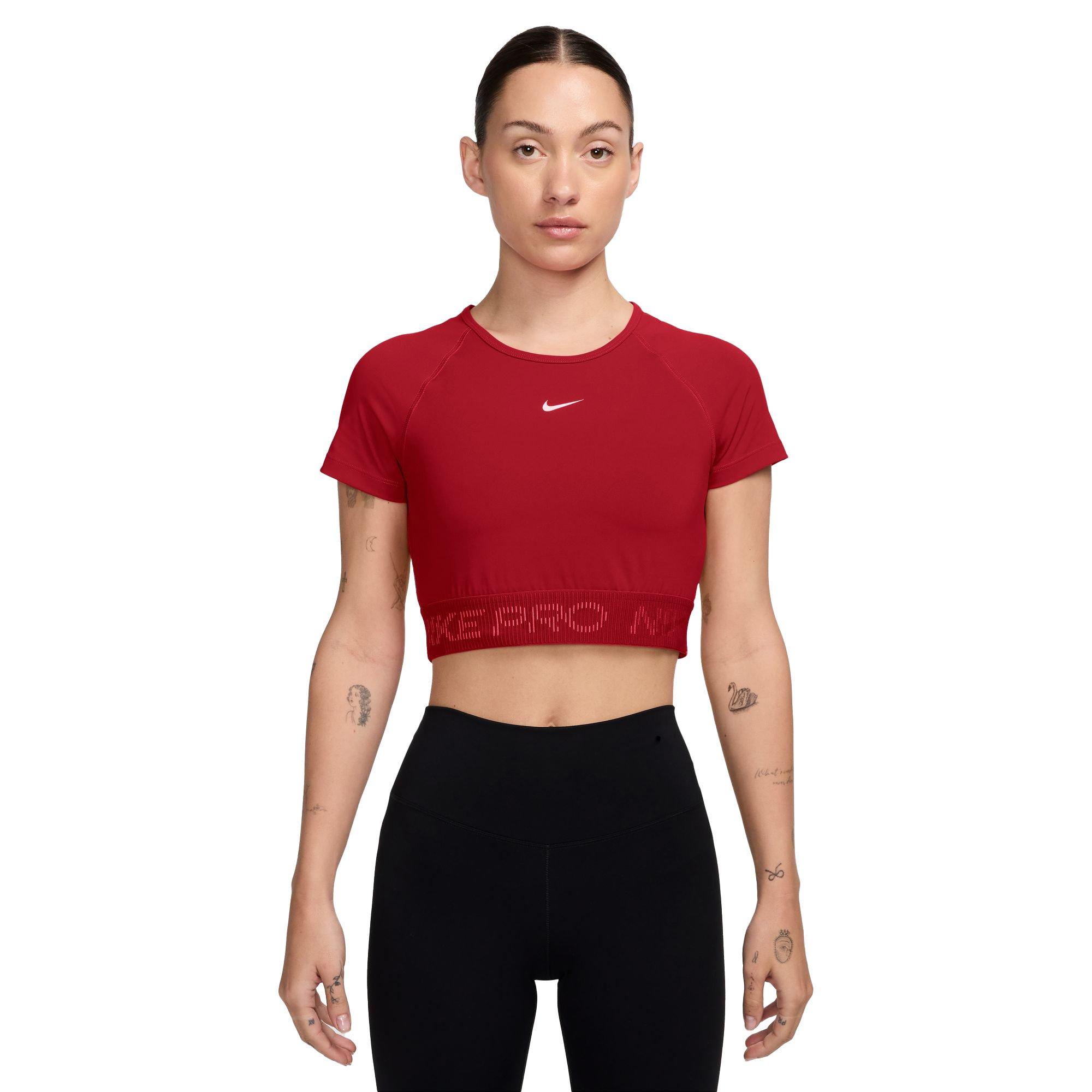 Nike Women's Dri-FIT Cropped Graphic Top - RED Thumbnail View 1