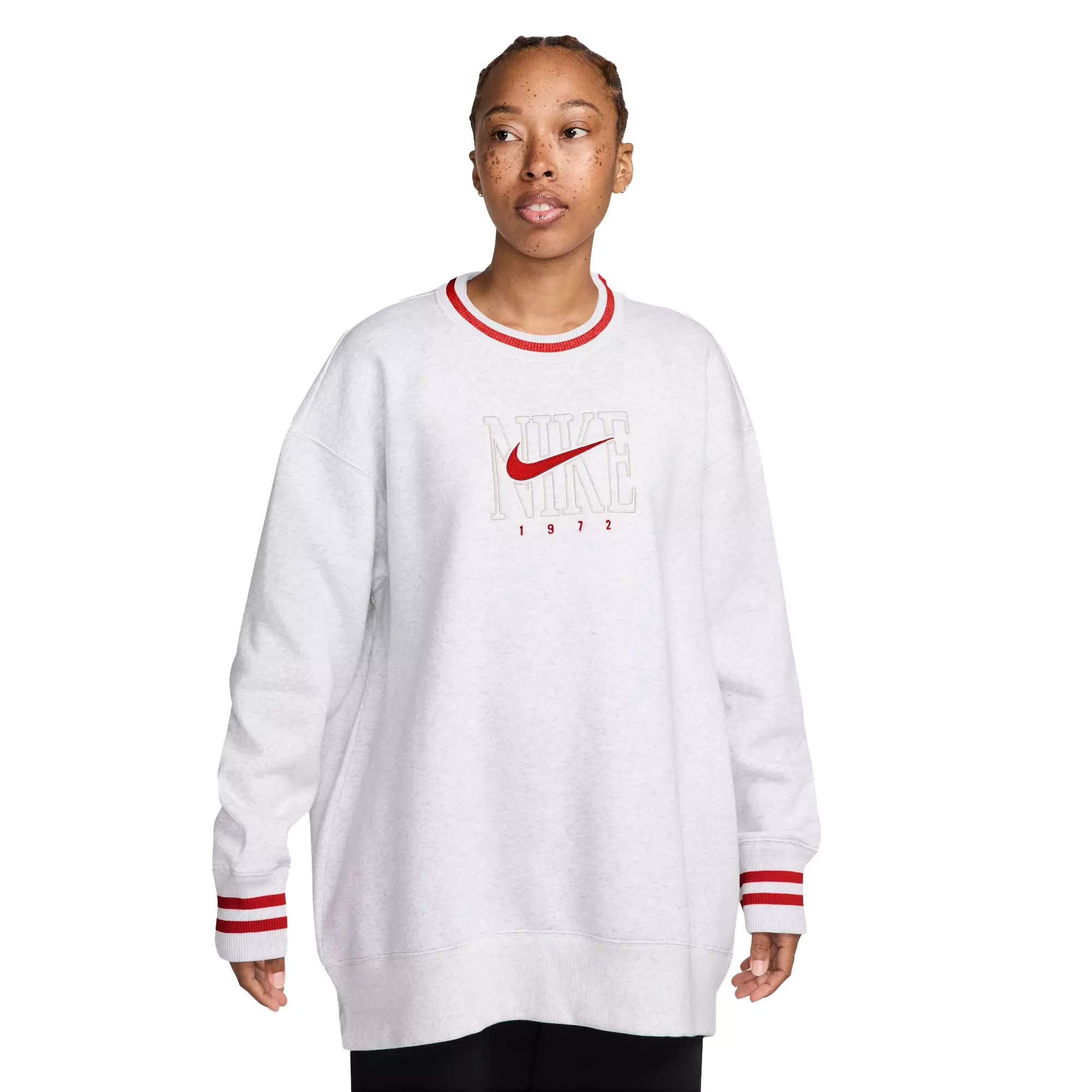 Nike Women's Sportswear Phoenix Fleece Graphic Oversized Long Crewneck Sweatshirt - GREY