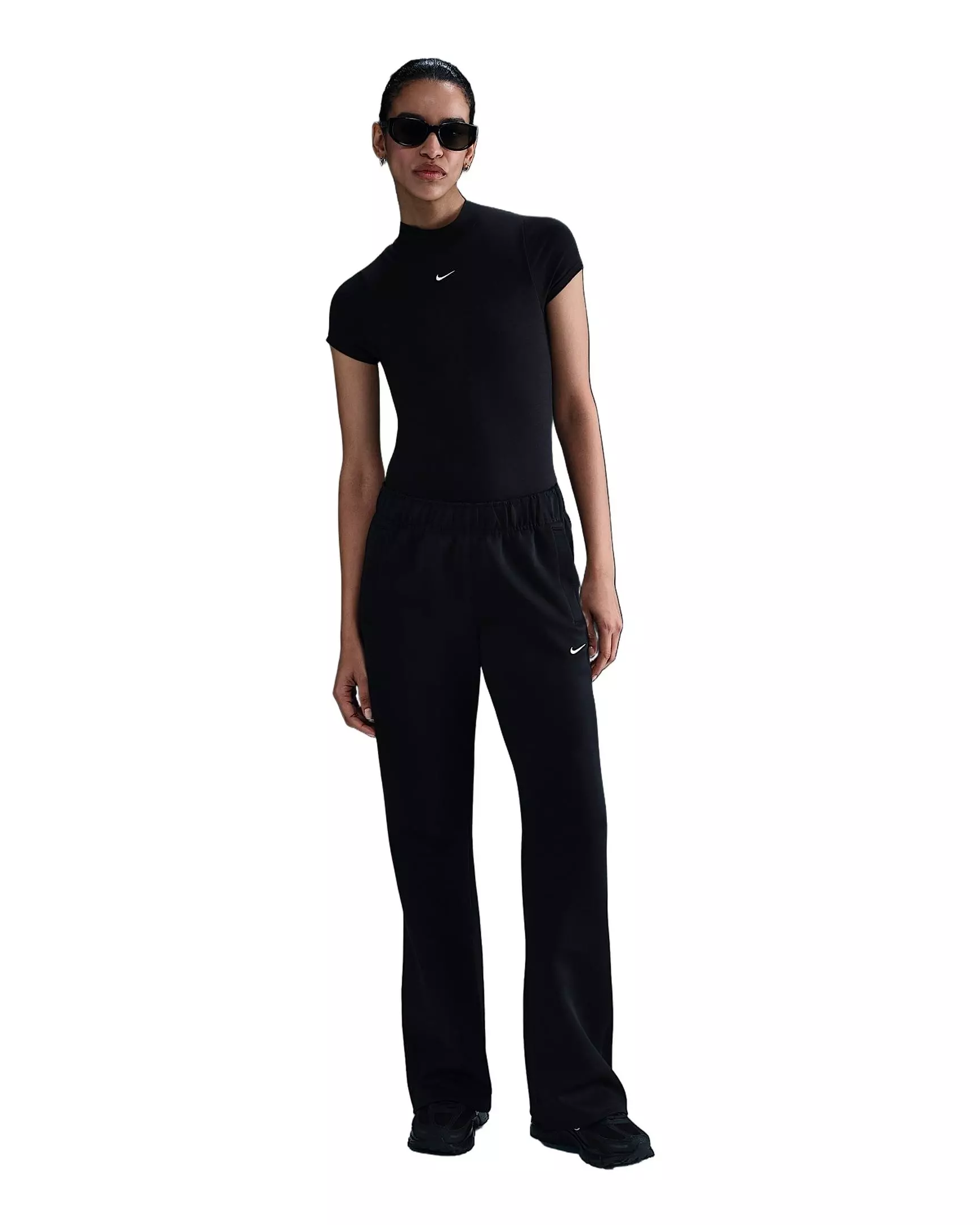 Nike Women's Sportswear Windrunner Mid-Rise Slim Knit Pants -Black - BLACK