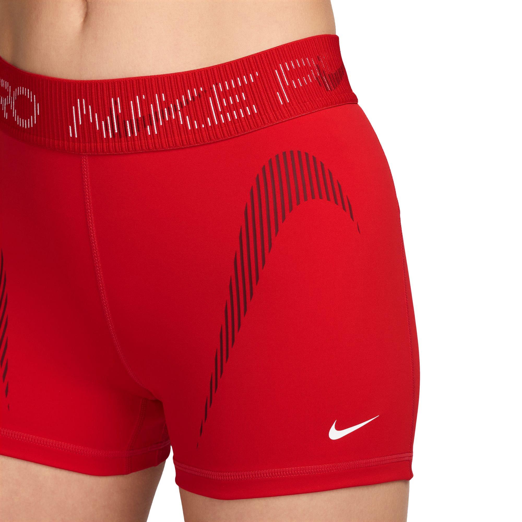Nike Women's Pro Dri-FIT Mid-Rise Bike Shorts - RED Thumbnail View 4