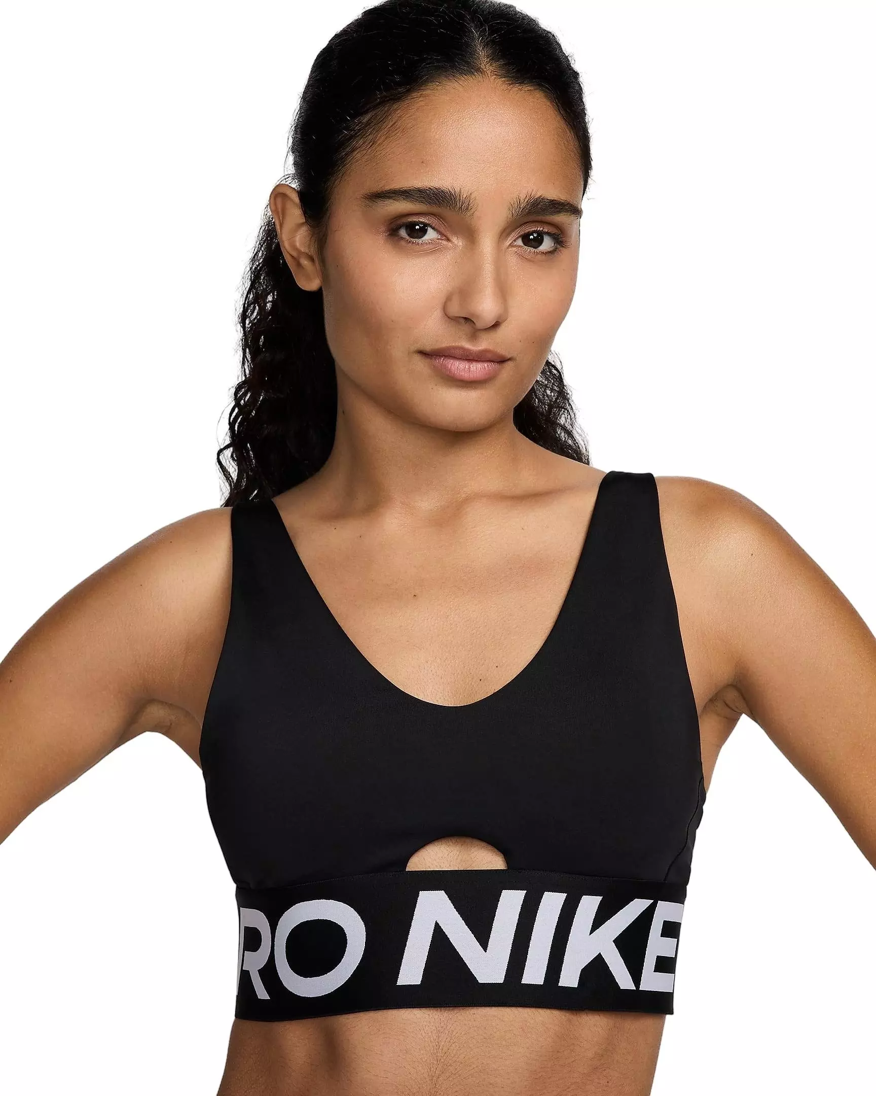 Nike Women's Pro Indy Plunge SP25 Med-Support Padded Sports Bra -Black - BLACK