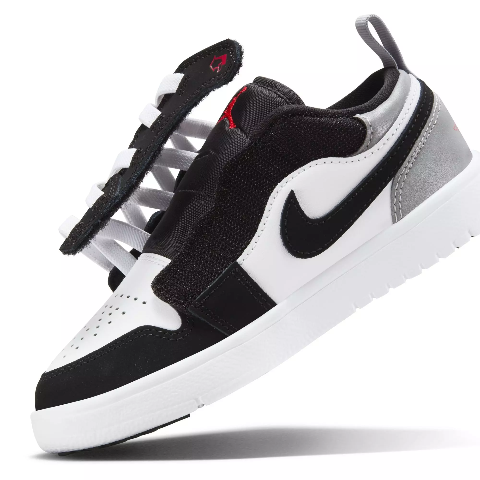 Jordan 1 Low Alt SE "White/Fire Red/Black/Matte Silver" Preschool Boys' Shoe - BLACK/RED