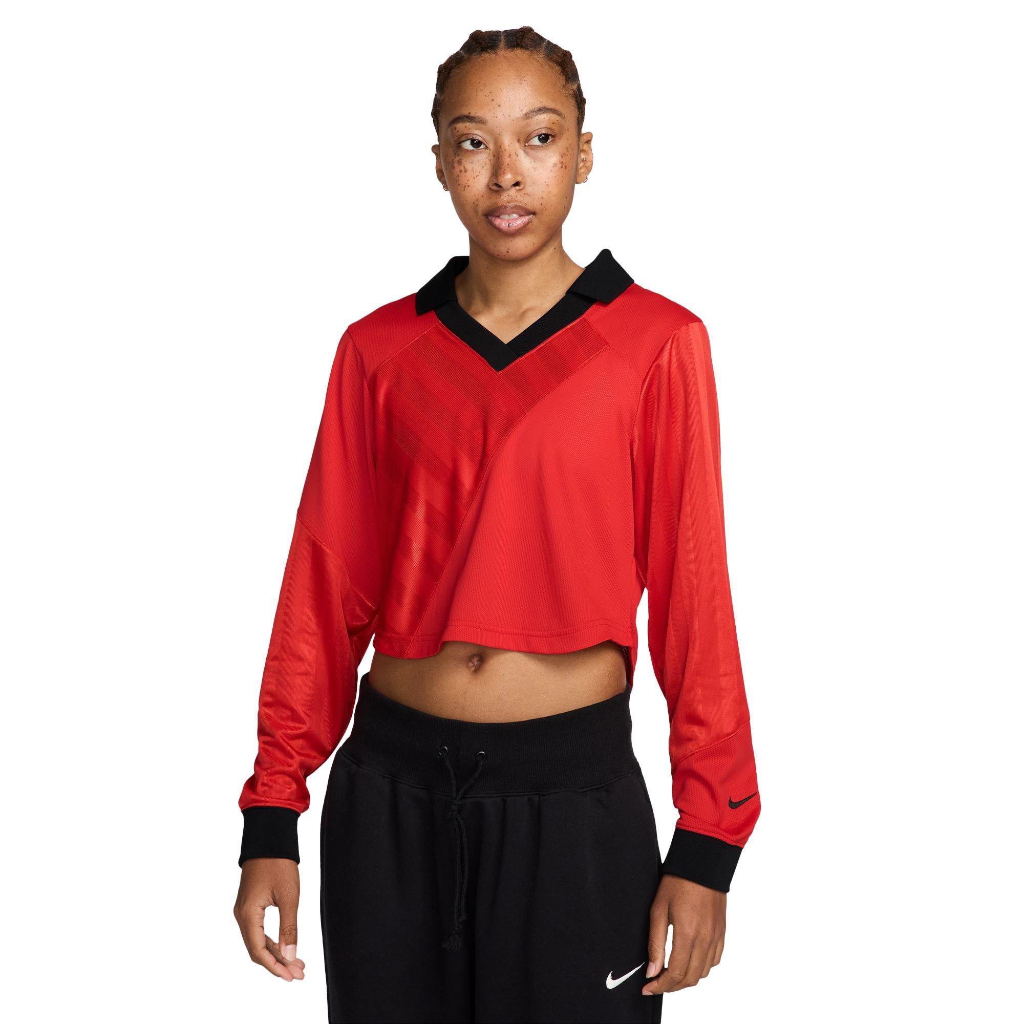 Nike Women's Sportswear Street Long-Sleeve Crop Jersey - RED/BLACK