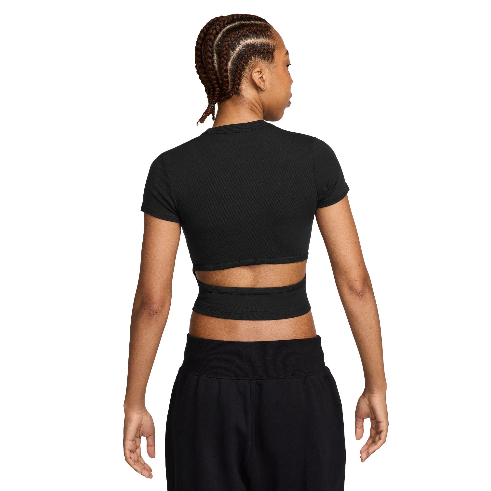 Nike Women's Sportswear Chill Knit Tight Mini-Rib Short-Sleeve Top - BLACK Thumbnail View 2