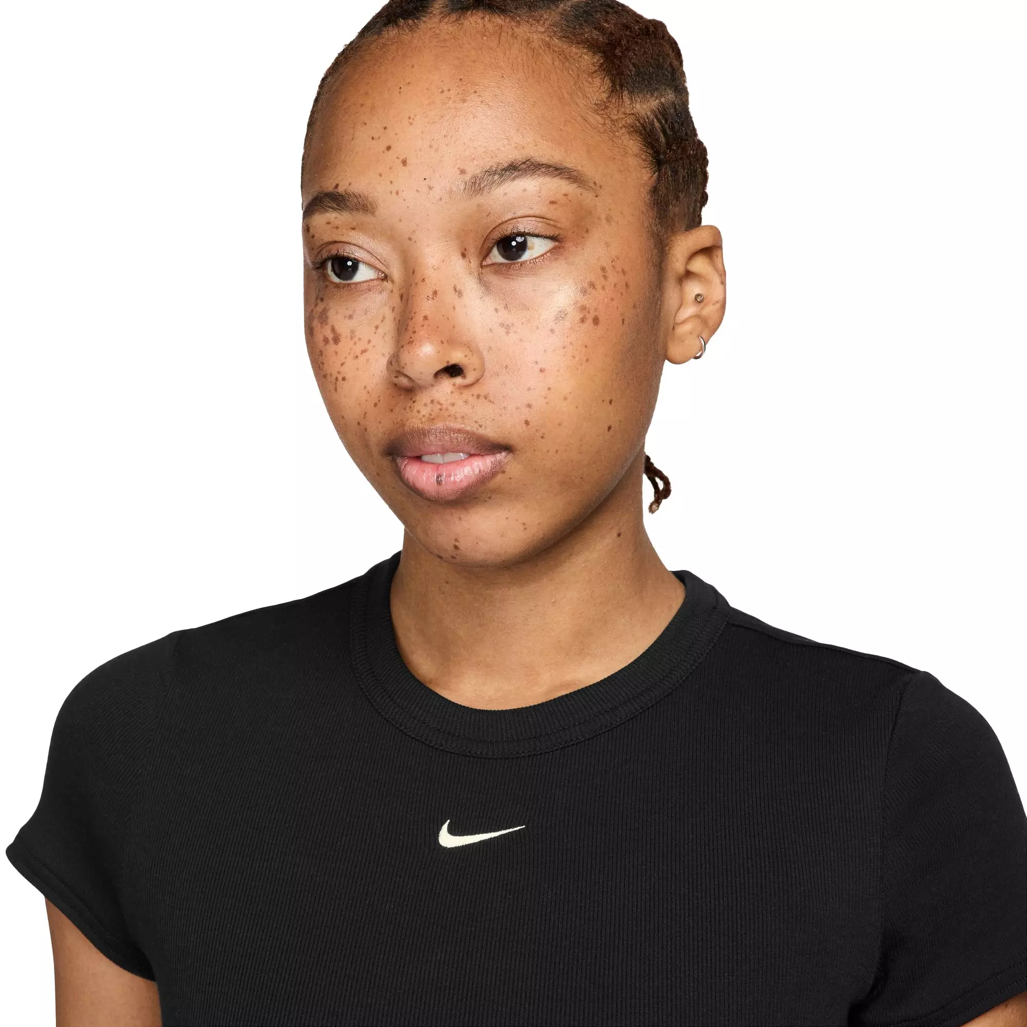 Nike Women's Sportswear Chill Knit Tight Mini-Rib Short-Sleeve Top - BLACK