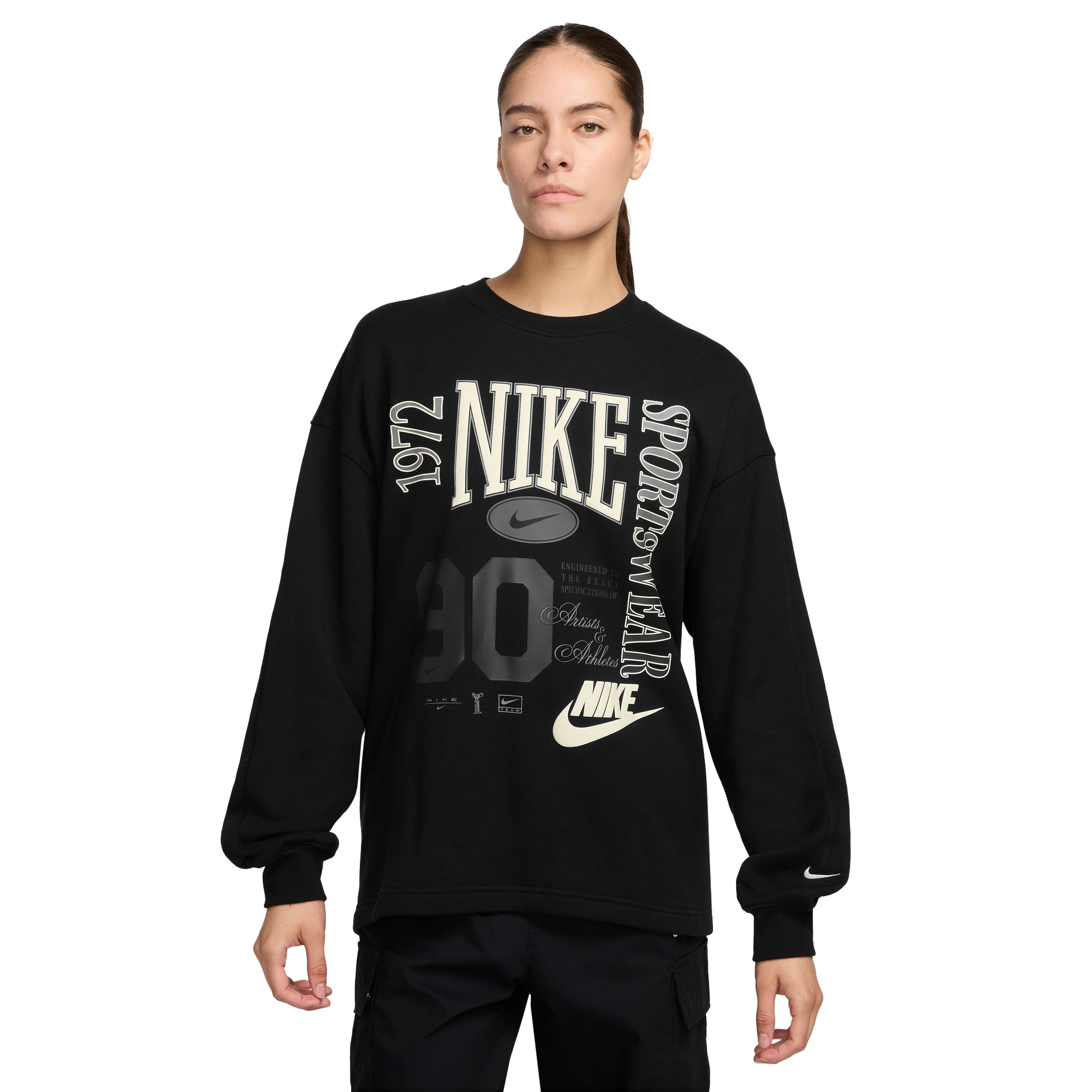 Nike Women's Sportswear Street Fleece Crewneck Sweatshirt - BLACK