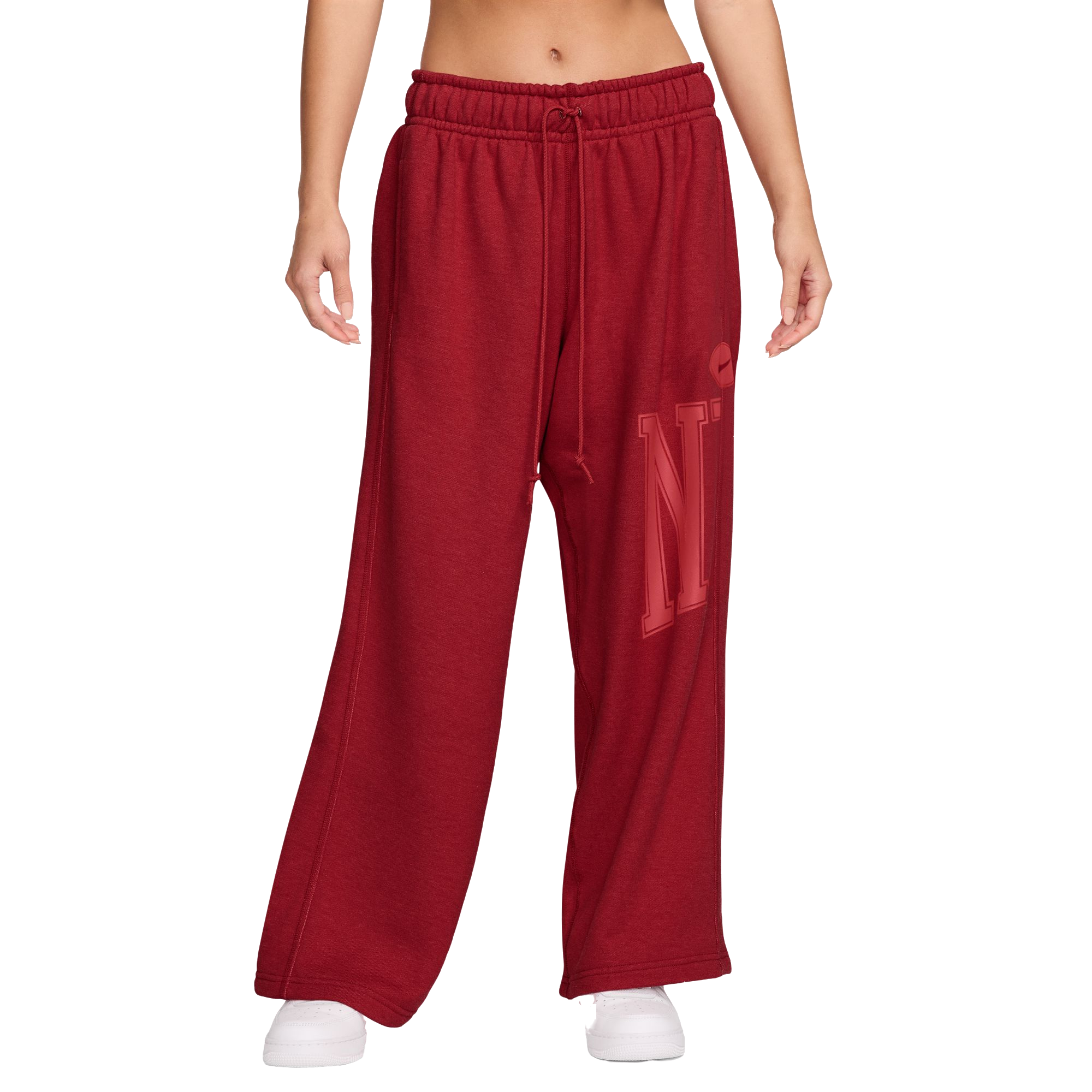 Nike Women's Sportswear Street Open-Hem Fleece Pants-Red - RED