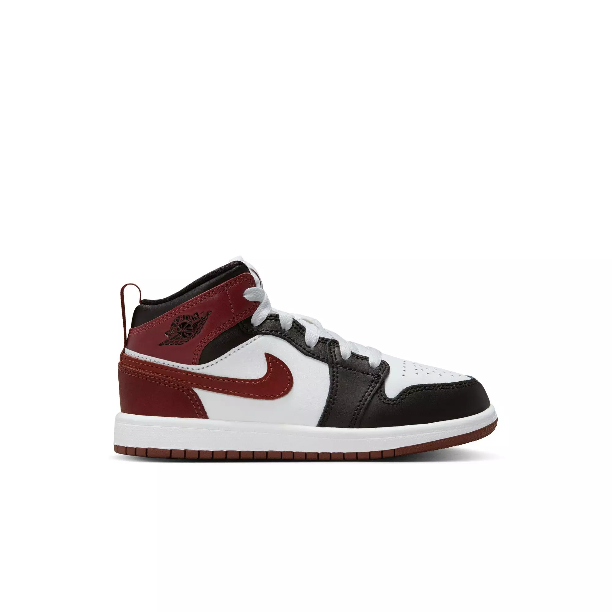 Jordan 1 Mid SE "White/Dark Pony/Black" Preschool Boys' Shoe - MAROON/BLACK