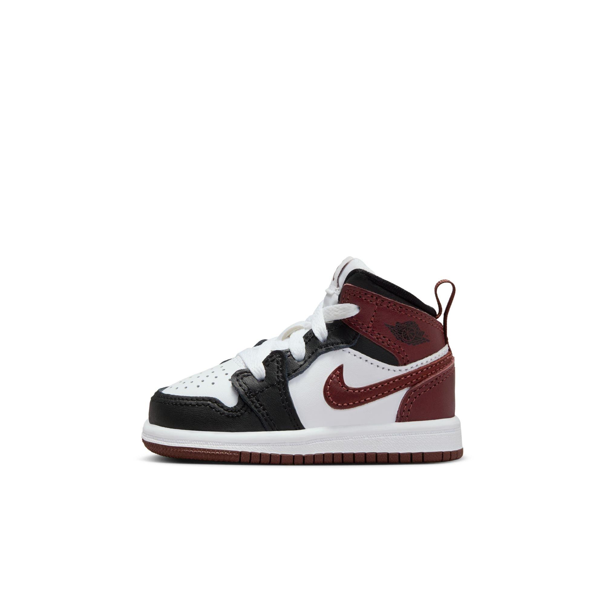 Jordan 1 Mid SE "White/Dark Pony/Black" Toddler Boys' Shoe - MAROON/BLACK Thumbnail View 3