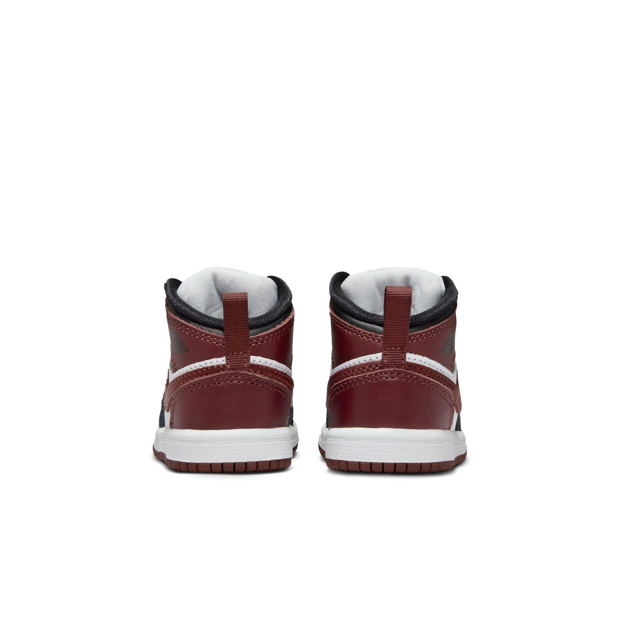 Jordan 1 Mid SE "White/Dark Pony/Black" Toddler Boys' Shoe - MAROON/BLACK Thumbnail View 7