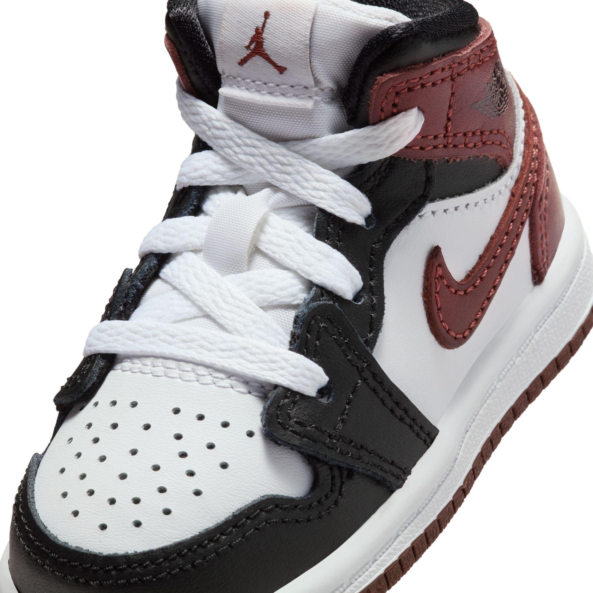 Jordan 1 Mid SE "White/Dark Pony/Black" Toddler Boys' Shoe - MAROON/BLACK Thumbnail View 10