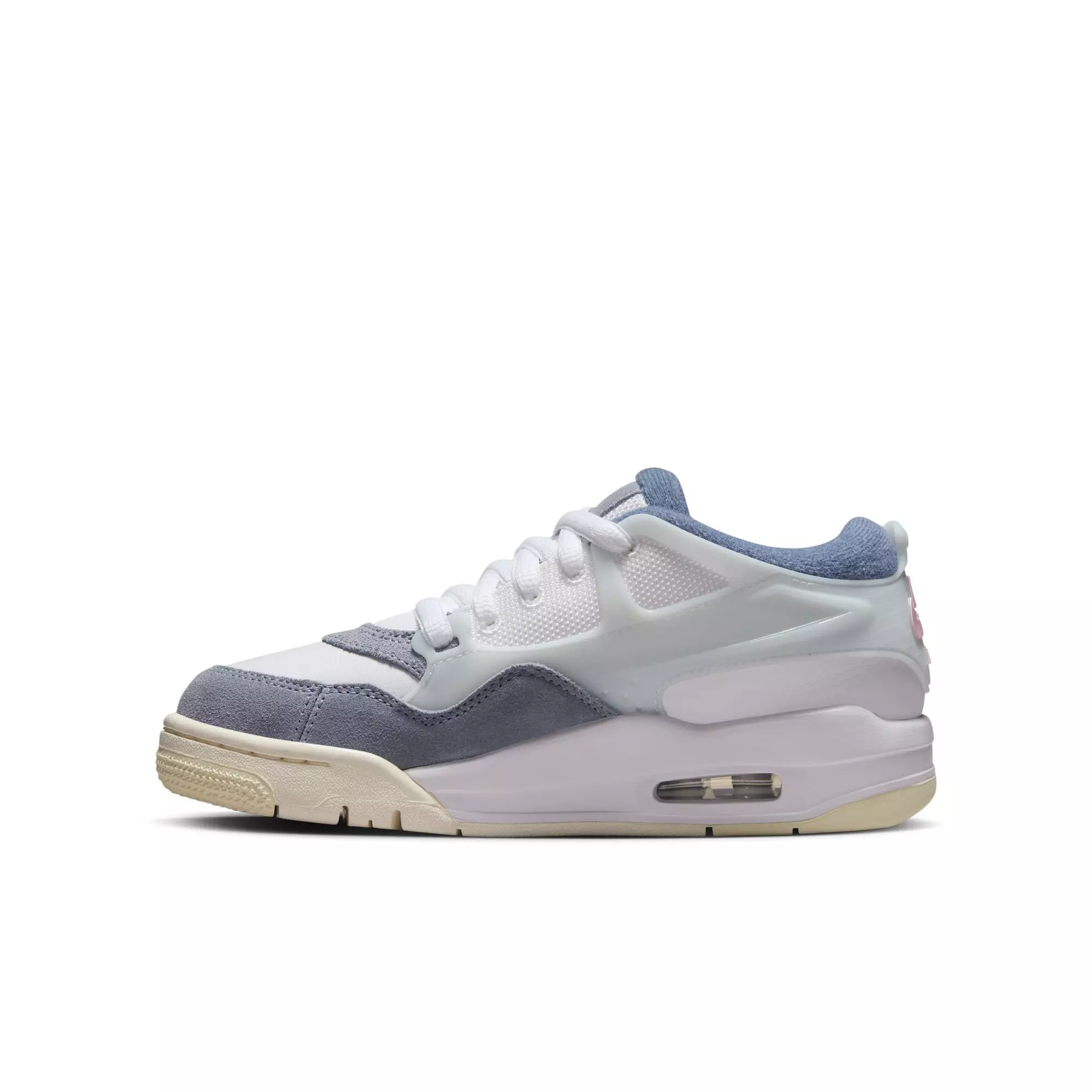 Jordan 4 RM "White/Prism Pink/Diffused Blue" Grade School Girls' Shoe - BLUE/GREY