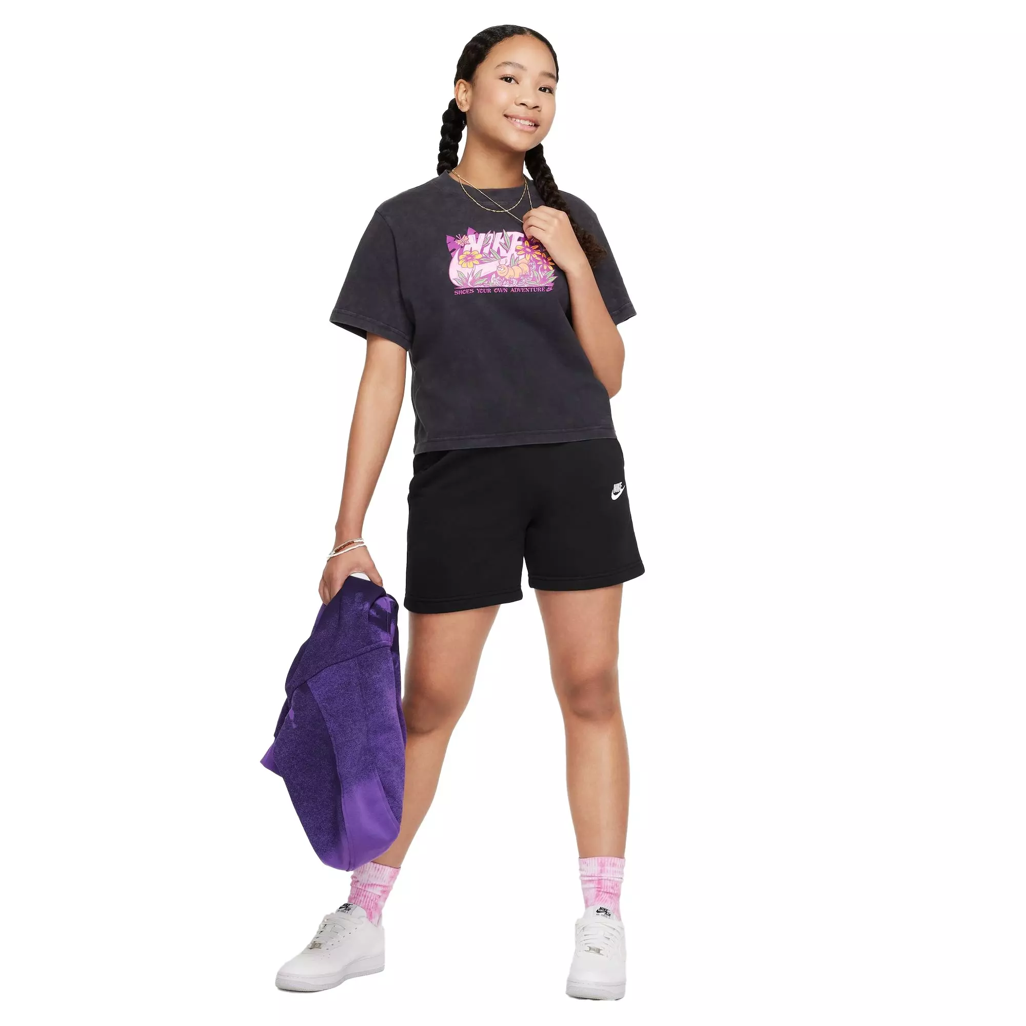 Nike Big Girls' Sportswear Club Fleece French Terry Shorts - BLACK