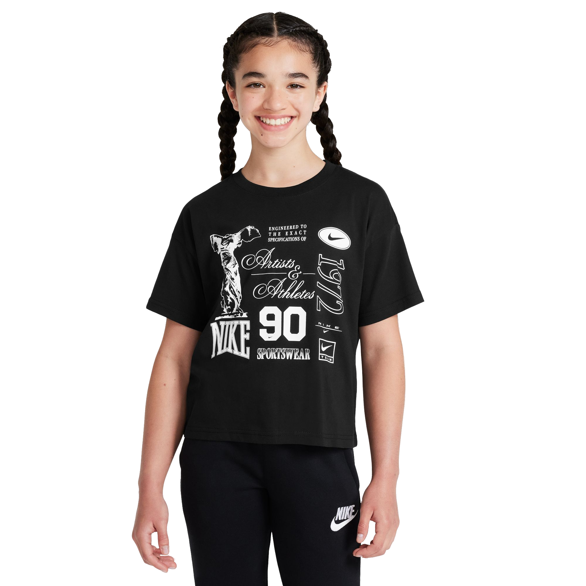 Nike Big Girls' Sportswear Graphic Tee - Black - BLACK Thumbnail View 1