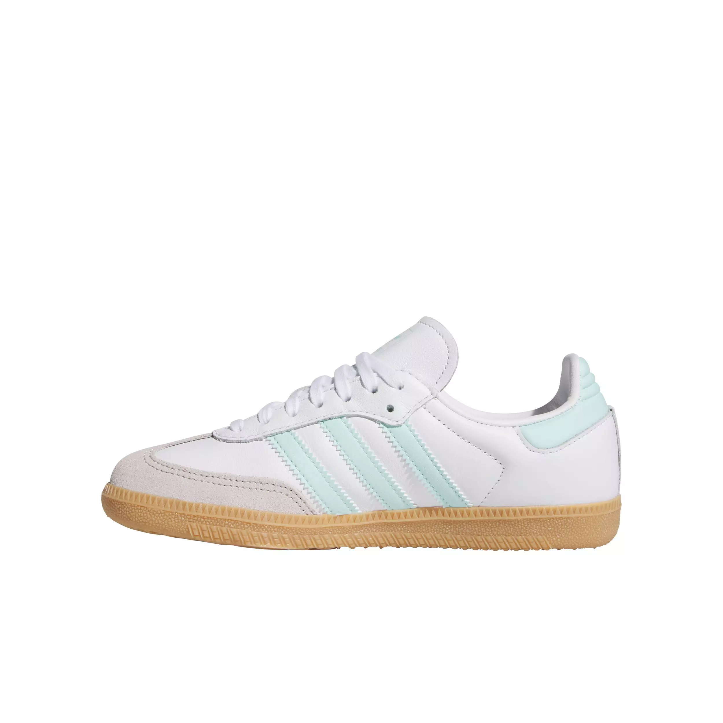 adidas Originals Samba OG "Ftwr White/Semi Flash Aqua/Gum" Grade School Girls' Shoe - WHITE/LT BLUE