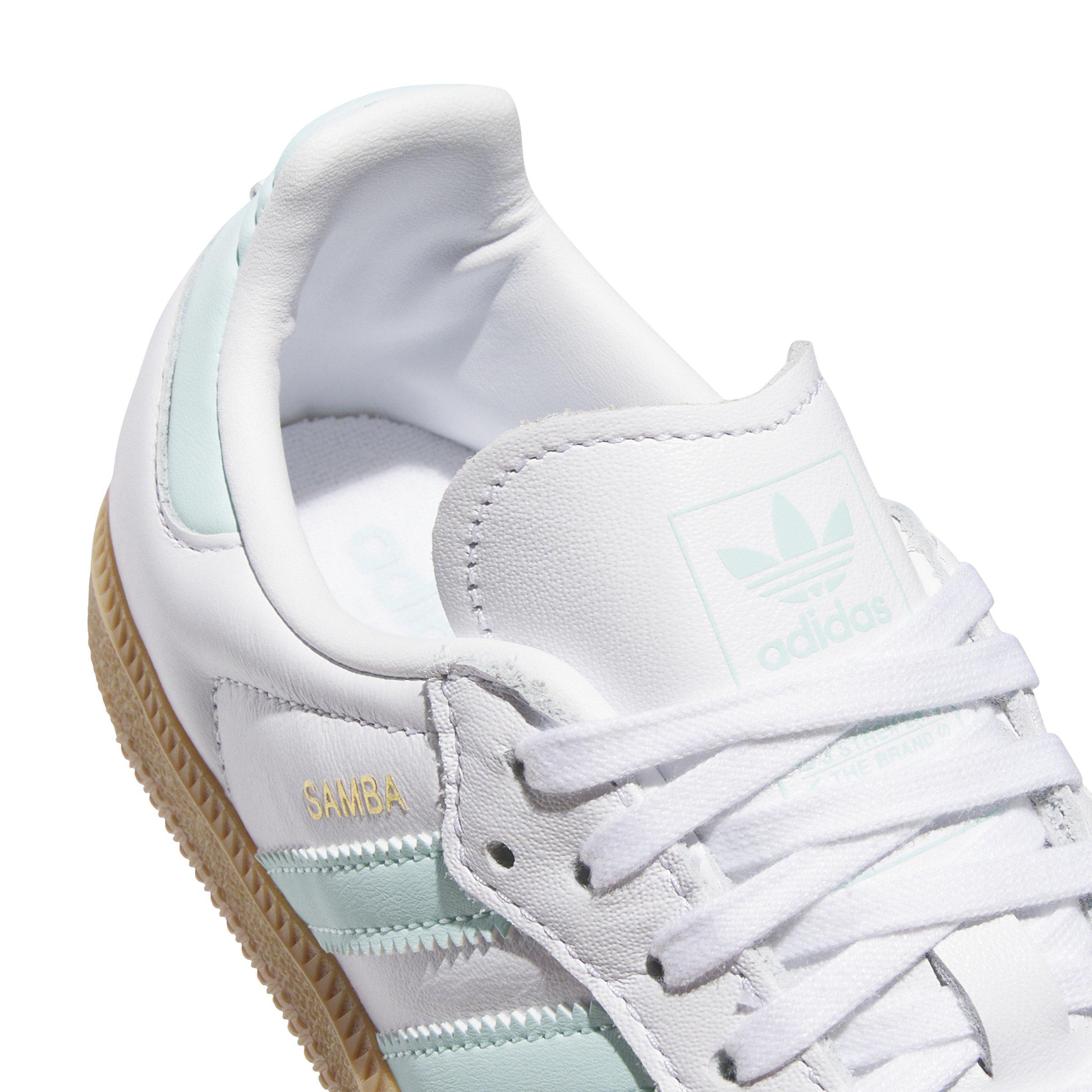 adidas Originals Samba OG Preschool Girls' "Ftwr White/Semi Flash Aqua/Gum" Shoe