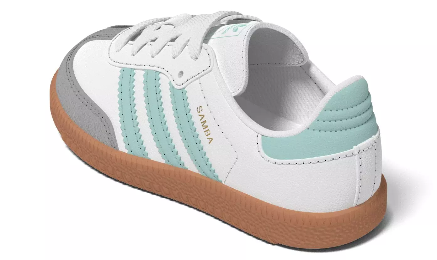 adidas Originals Samba OG "Ftwr White/Semi Flash Aqua/Gum" Toddler Girls' Shoe - WHITE/LT BLUE