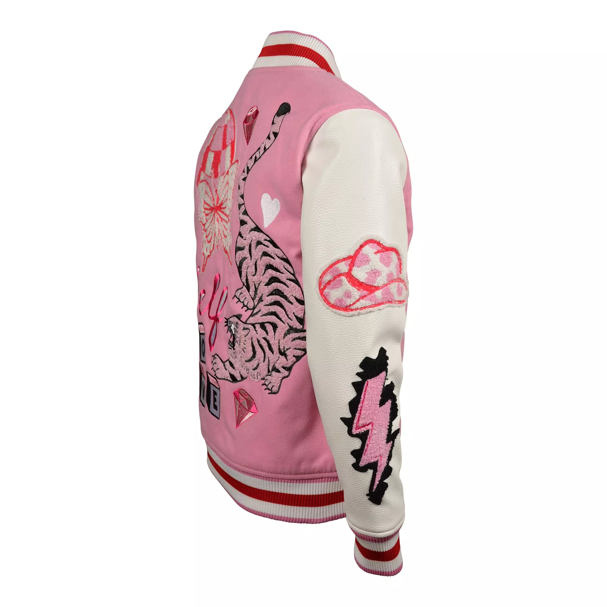Reason Big Girls' Varsity Jacket - White/Pink - PINK/WHITE