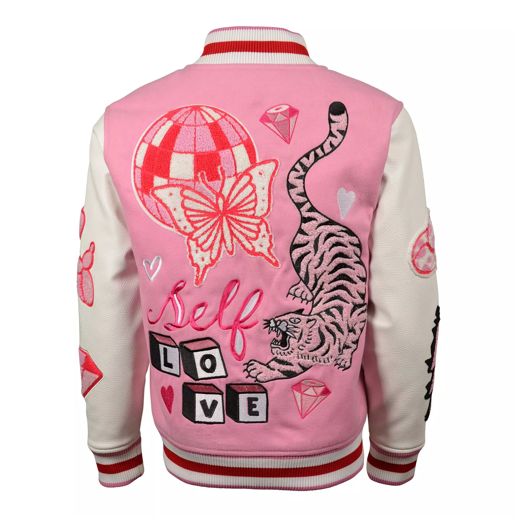 Reason Big Girls' Varsity Jacket - White/Pink - PINK/WHITE