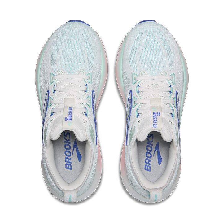Brooks Glycerin 22 "White/Limpet Shell/Amparo Blue" Women's Running Shoe - WHITE/BLUE/PINK Thumbnail View 7