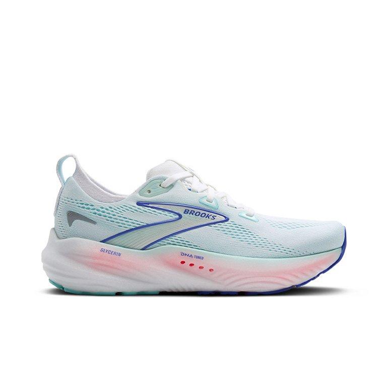 Brooks Glycerin 22 "White/Limpet Shell/Amparo Blue" Women's Running Shoe - WHITE/BLUE/PINK Thumbnail View 1
