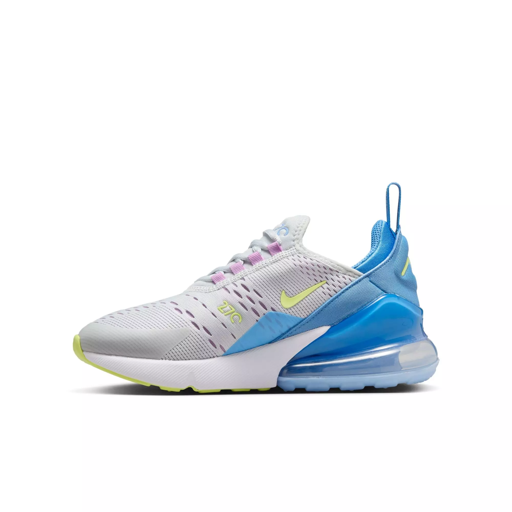Nike Air Max 270 "Pure Platinum/Lt Lemon Twist" Grade School Girls' Shoe - BLUE/WHITE