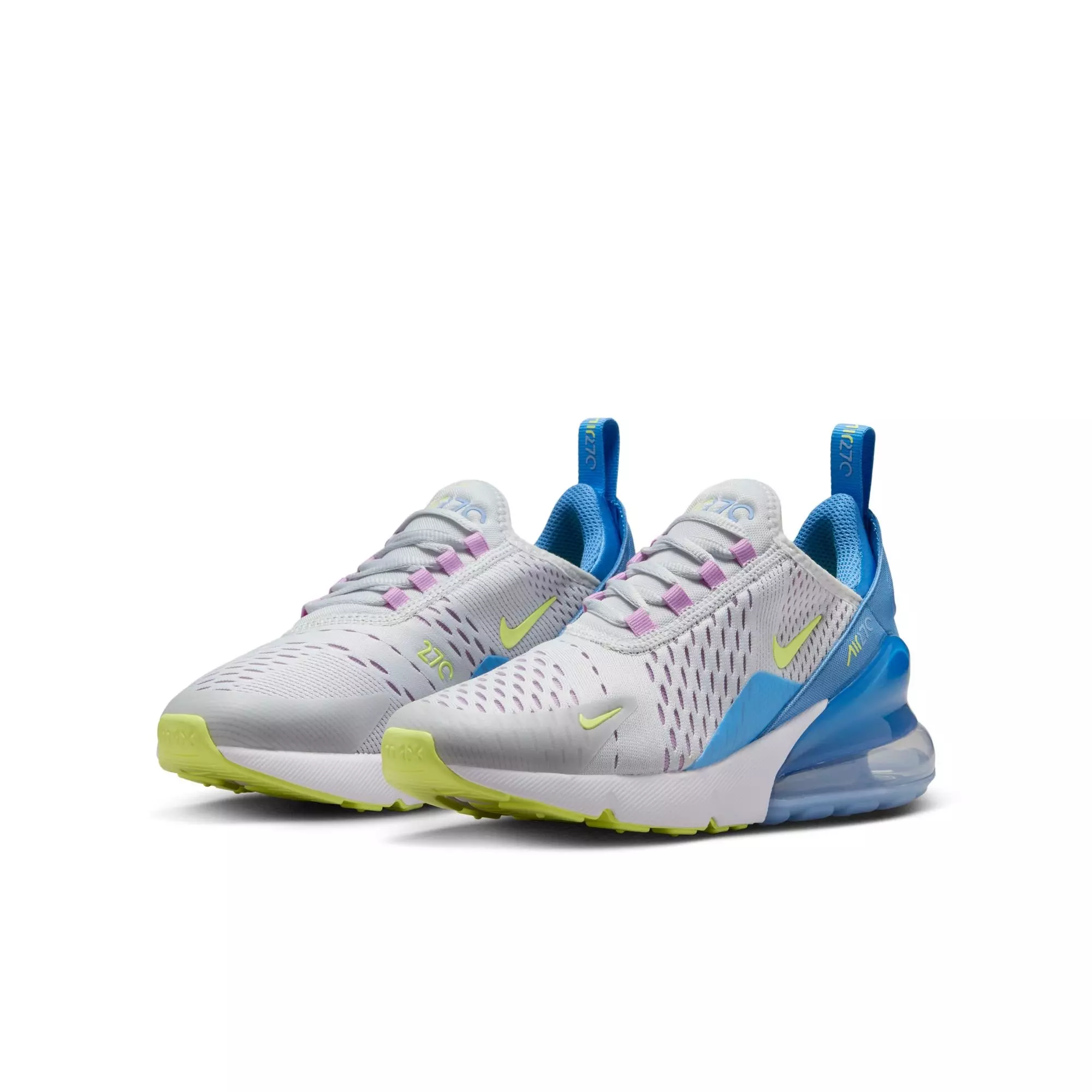 Nike Air Max 270 "Pure Platinum/Lt Lemon Twist" Grade School Girls' Shoe - BLUE/WHITE