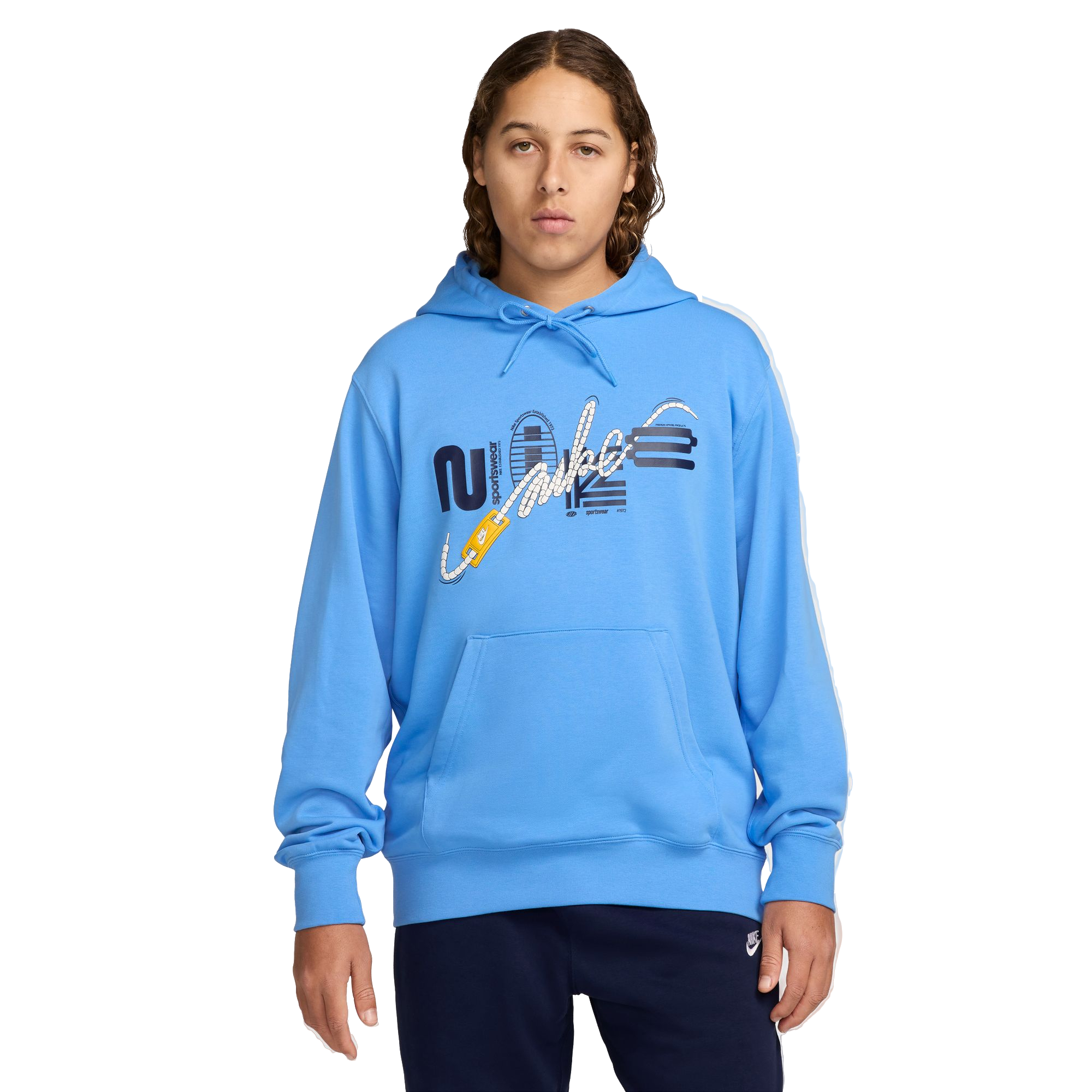 Nike Men's Club French Terry Hoodie - BLUE Thumbnail View 1