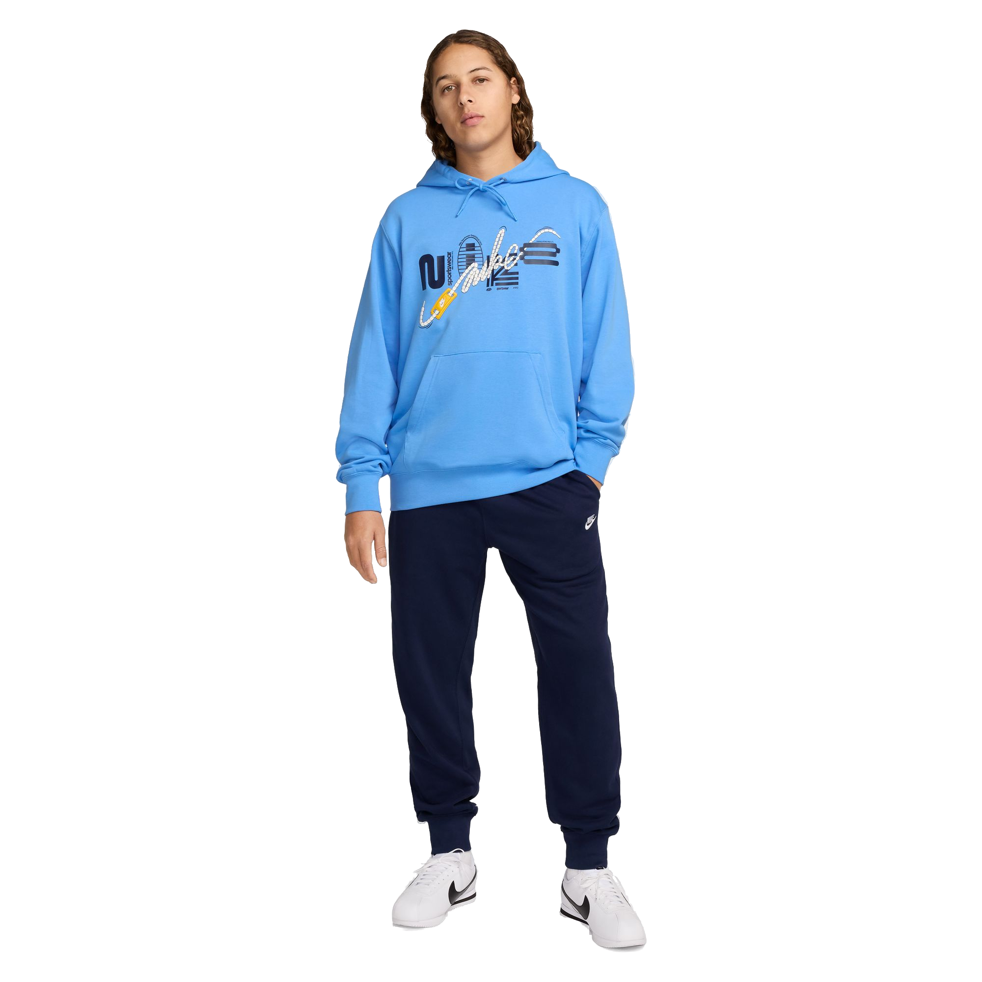 Nike Men's Club French Terry Hoodie - BLUE Thumbnail View 6