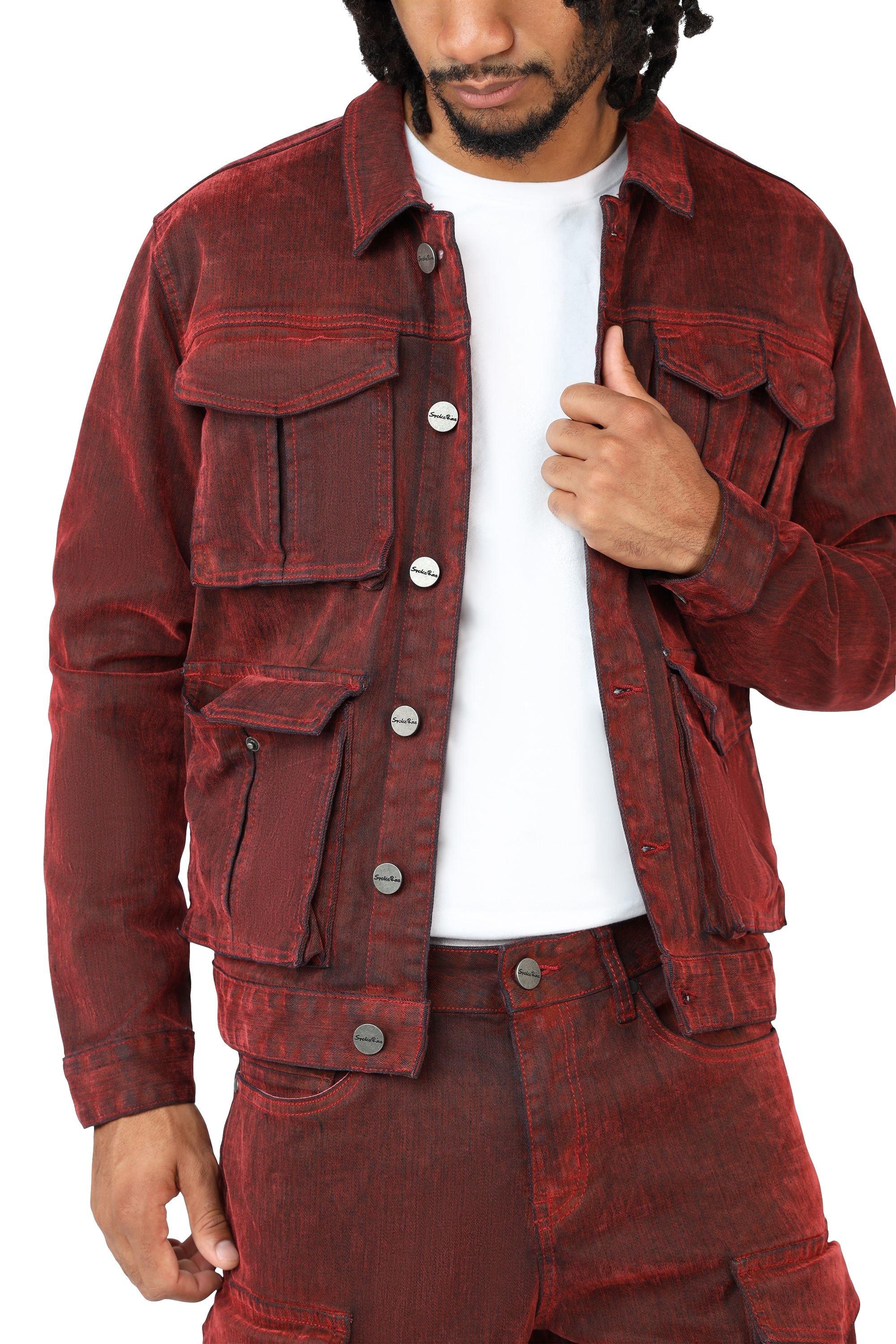 Smoke Rise Men's Flocked Cargo Jacket - Red Merino - RED Thumbnail View 1