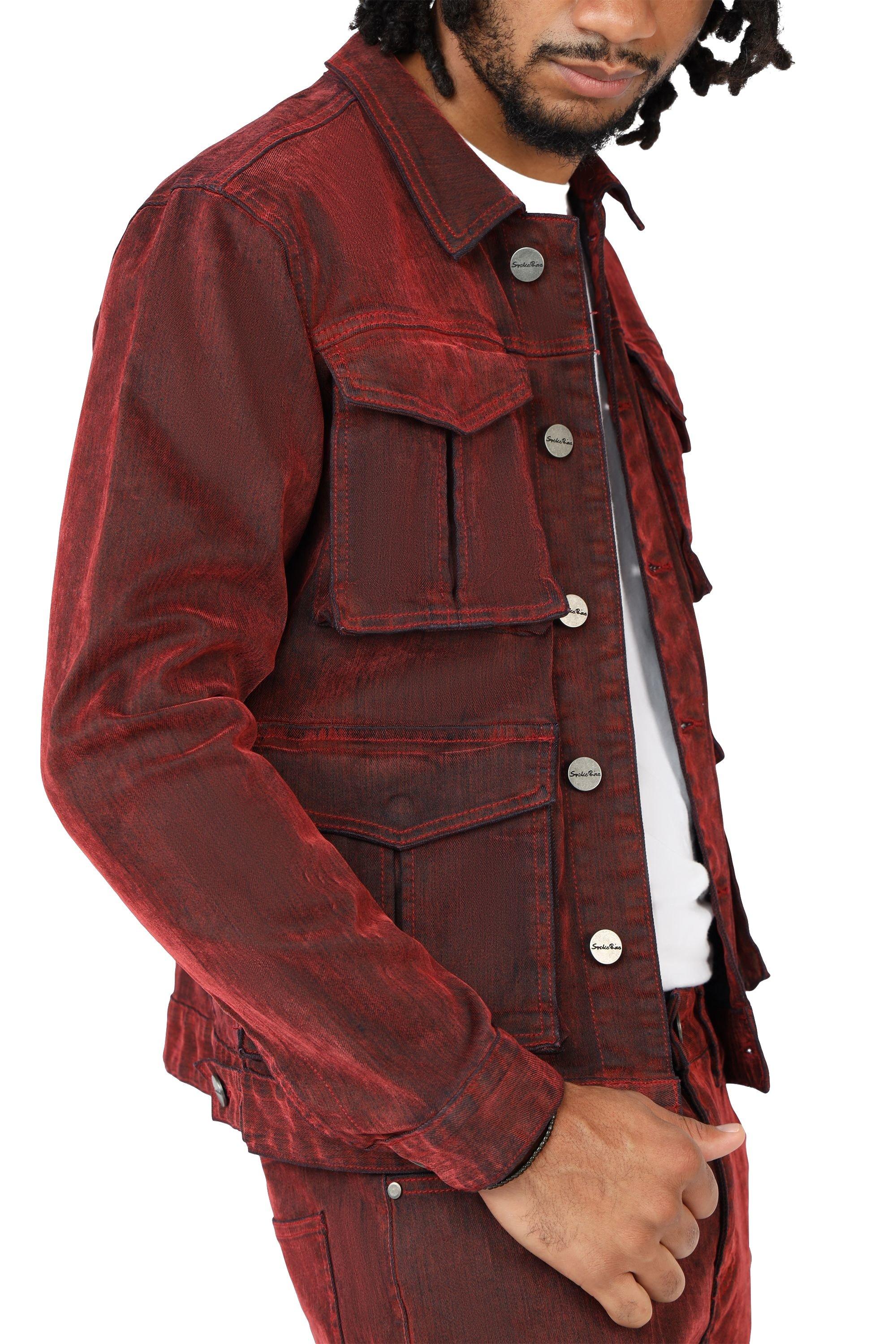 Smoke Rise Men's Flocked Cargo Jacket - Red Merino - RED Thumbnail View 3