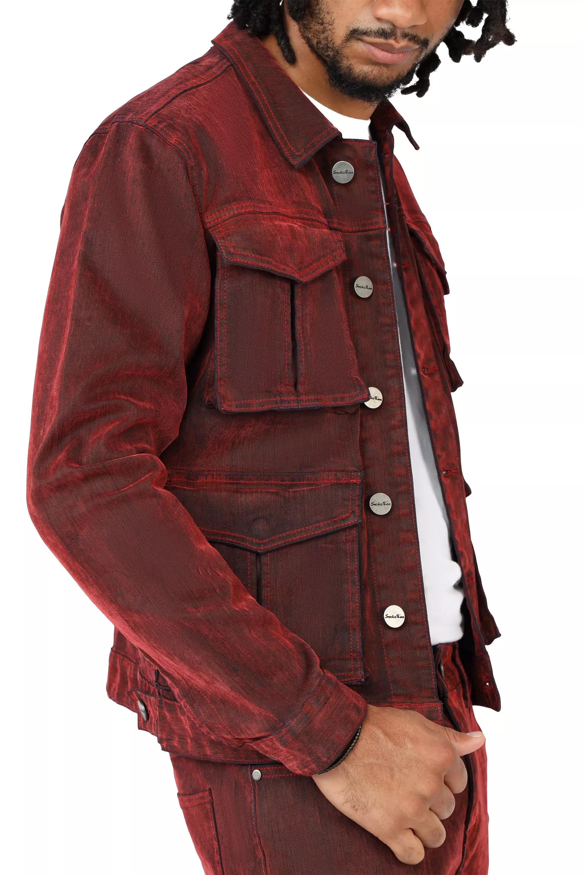 Smoke Rise Men's Flocked Cargo Jacket - Red Merino - RED