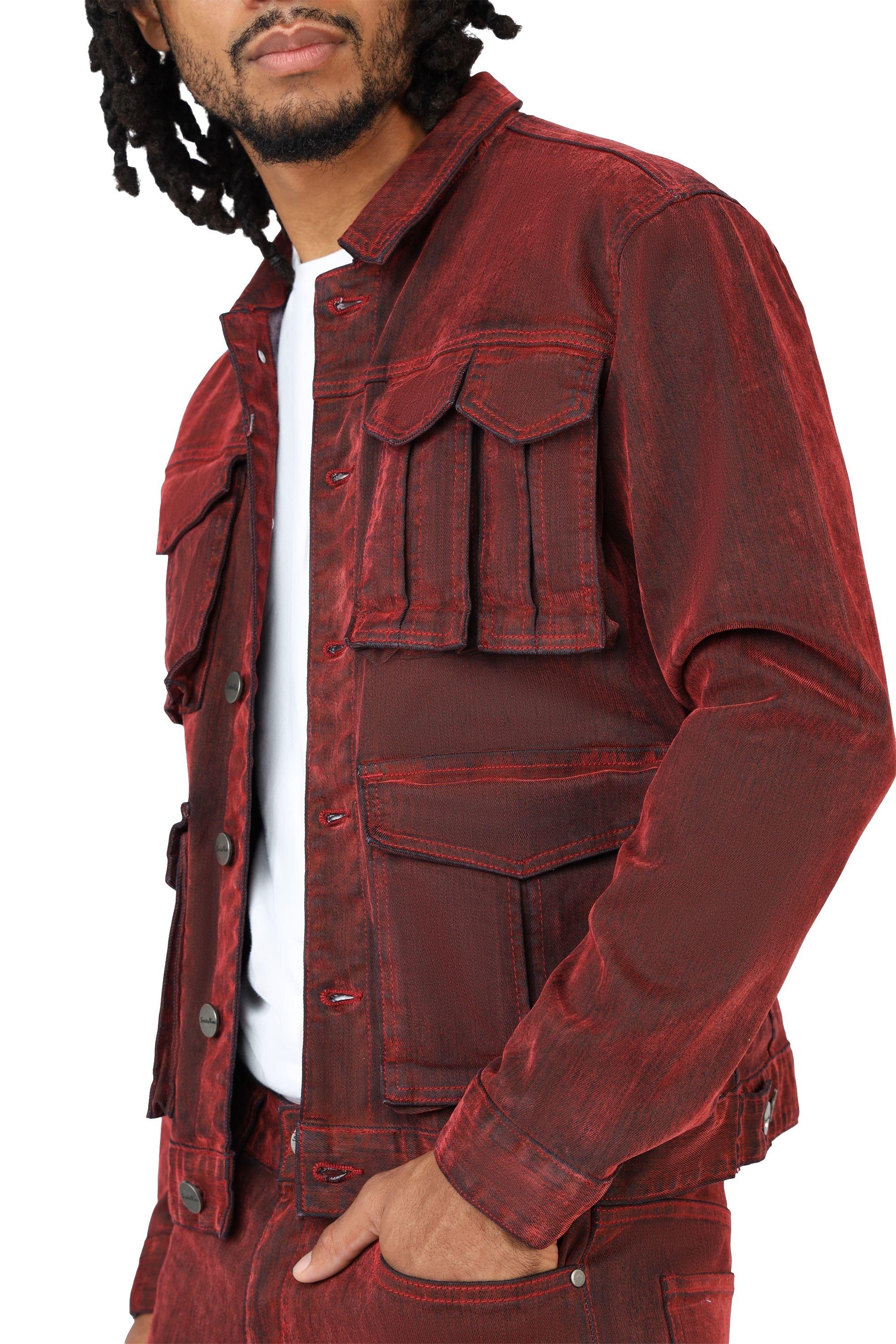 Smoke Rise Men's Flocked Cargo Jacket - Red Merino - RED Thumbnail View 4