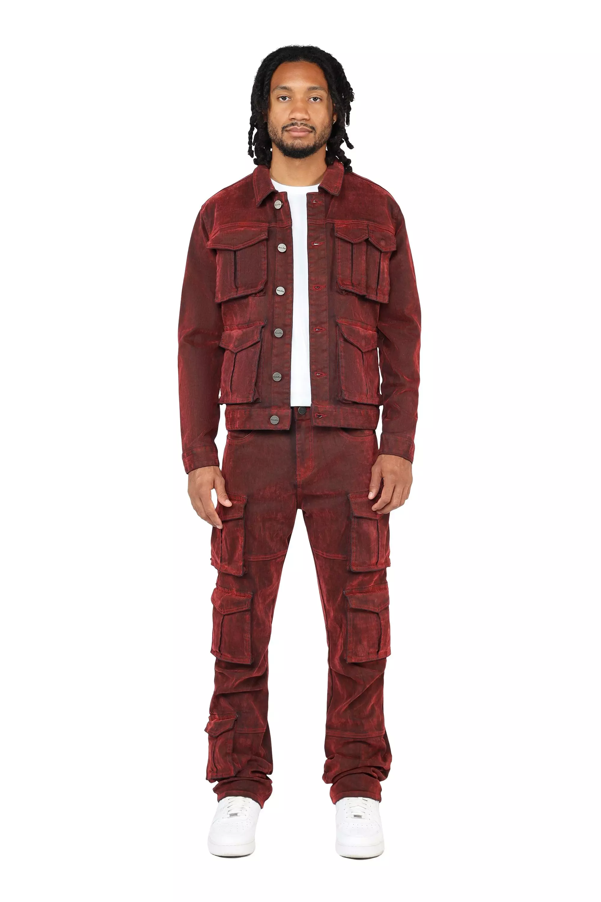 Smoke Rise Men's Flocked Cargo Jacket - Red Merino - RED