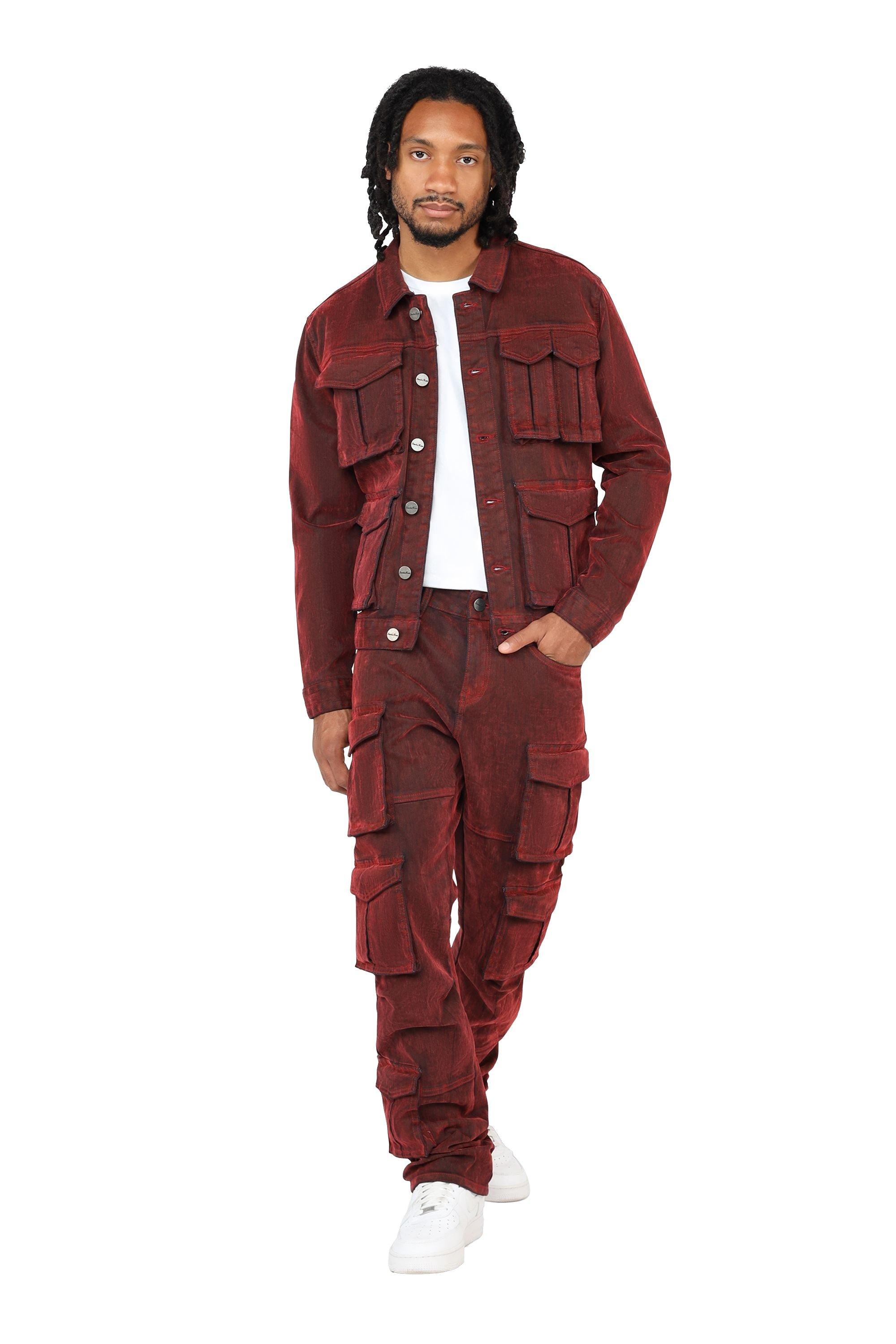 Smoke Rise Men's Flocked Cargo Jacket - Red Merino - RED Thumbnail View 8