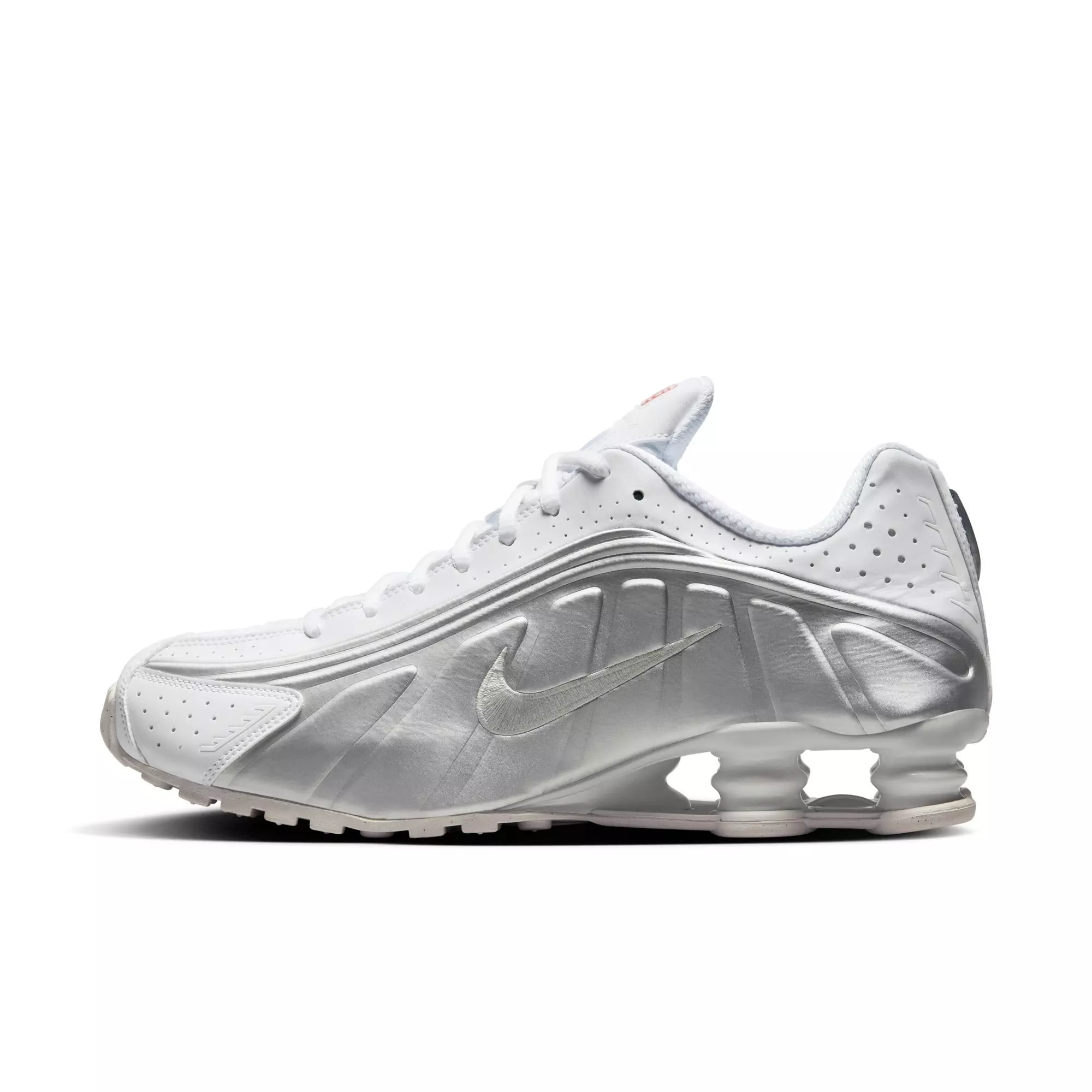 Nike Shox R4 "White/Metallic Silver" Men's Shoe - WHITE/RED