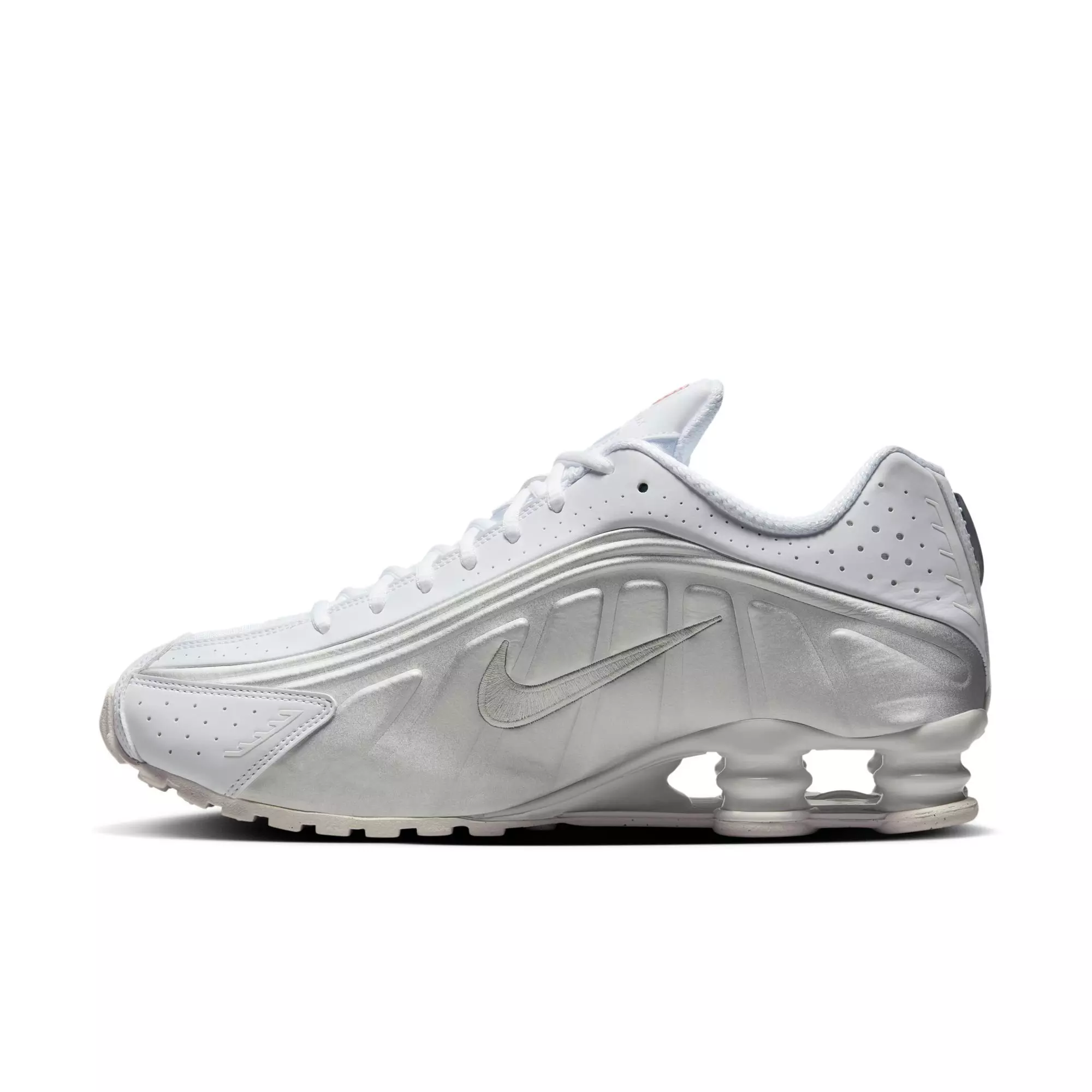 Nike Shox R4 "White/Metallic Silver" Men's Shoe - WHITE/RED