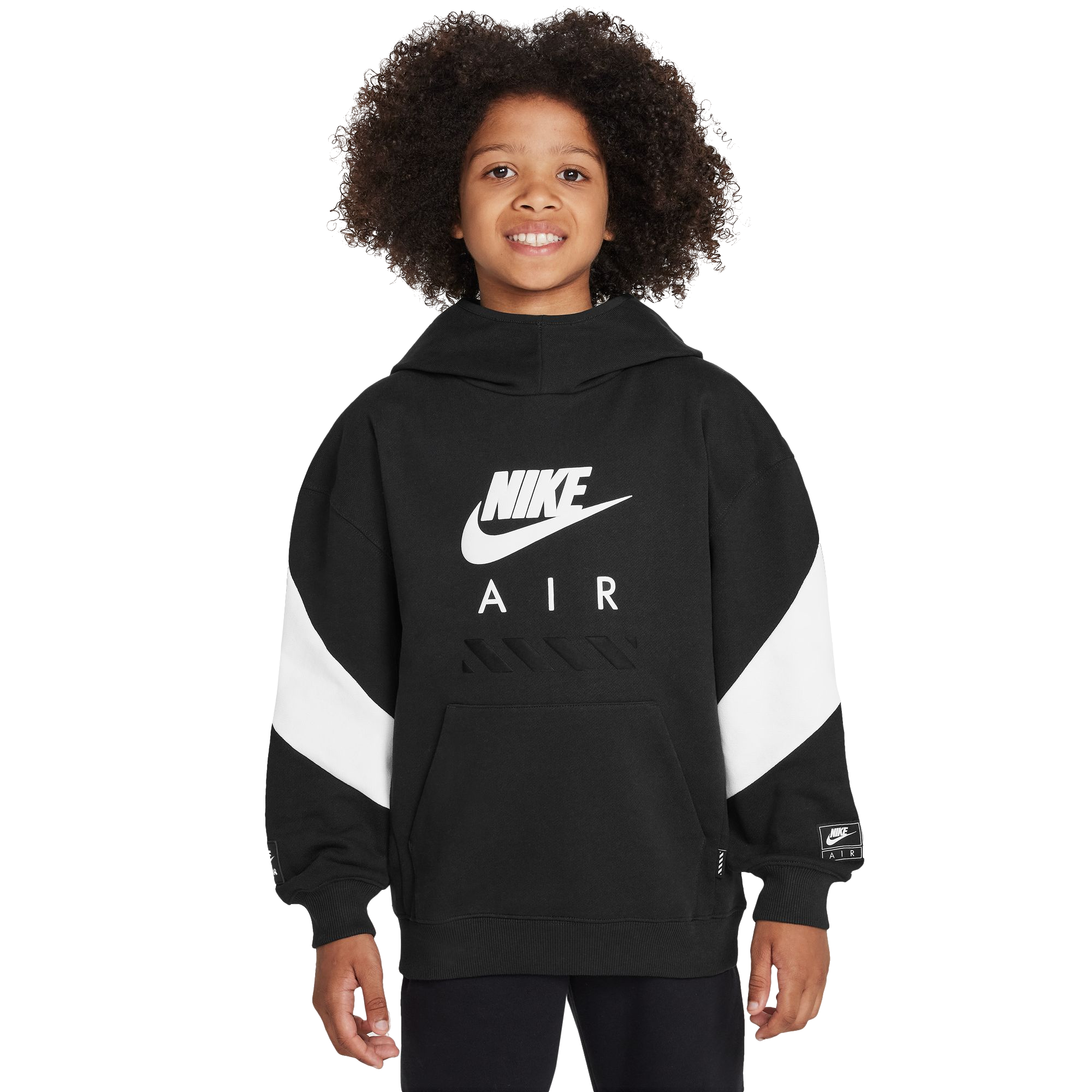 Nike Big Boys' Air Fleece Pullover Hoodie - BLACK/WHITE