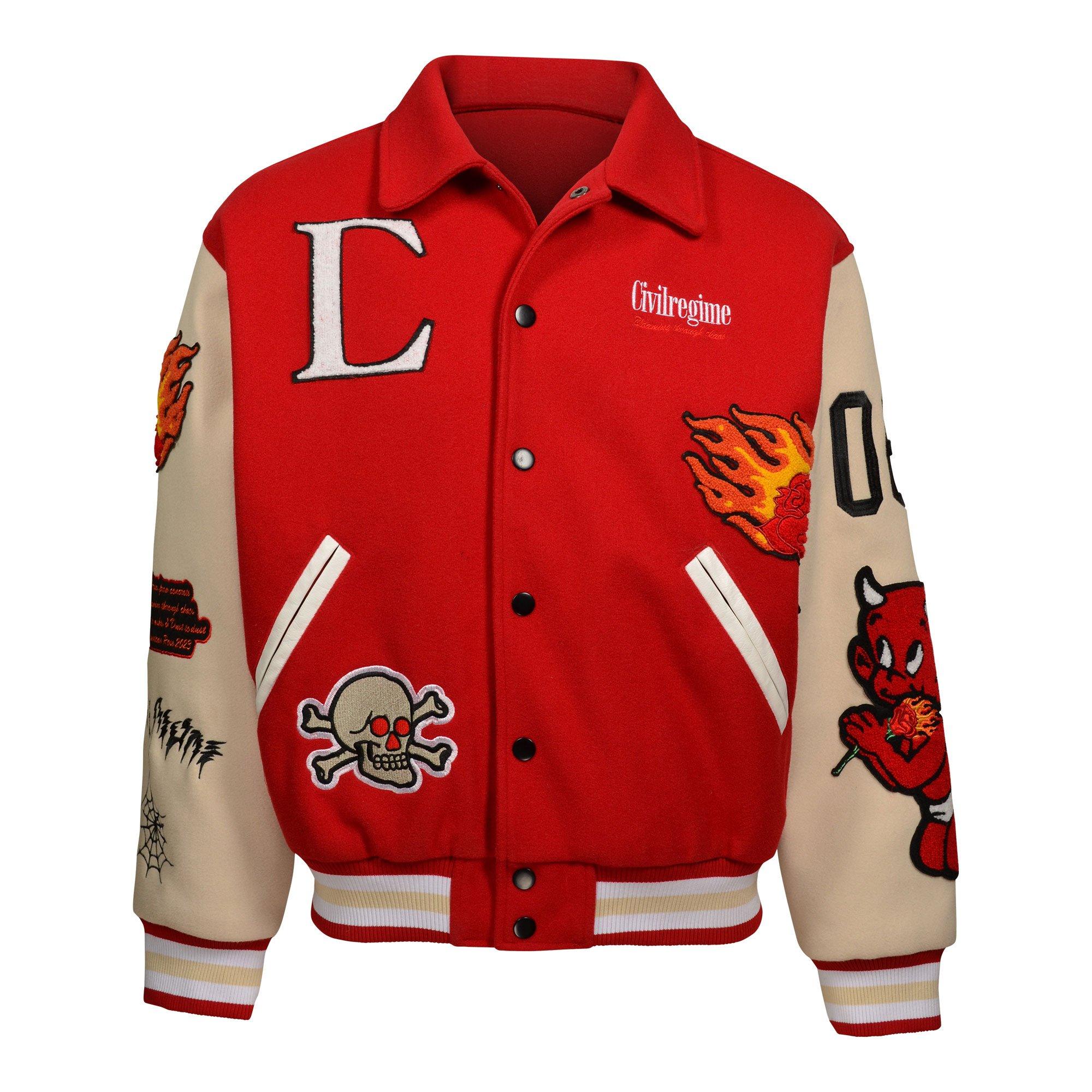 Civil Regime Men's Flames Varsity Jacket - RED Thumbnail View 1