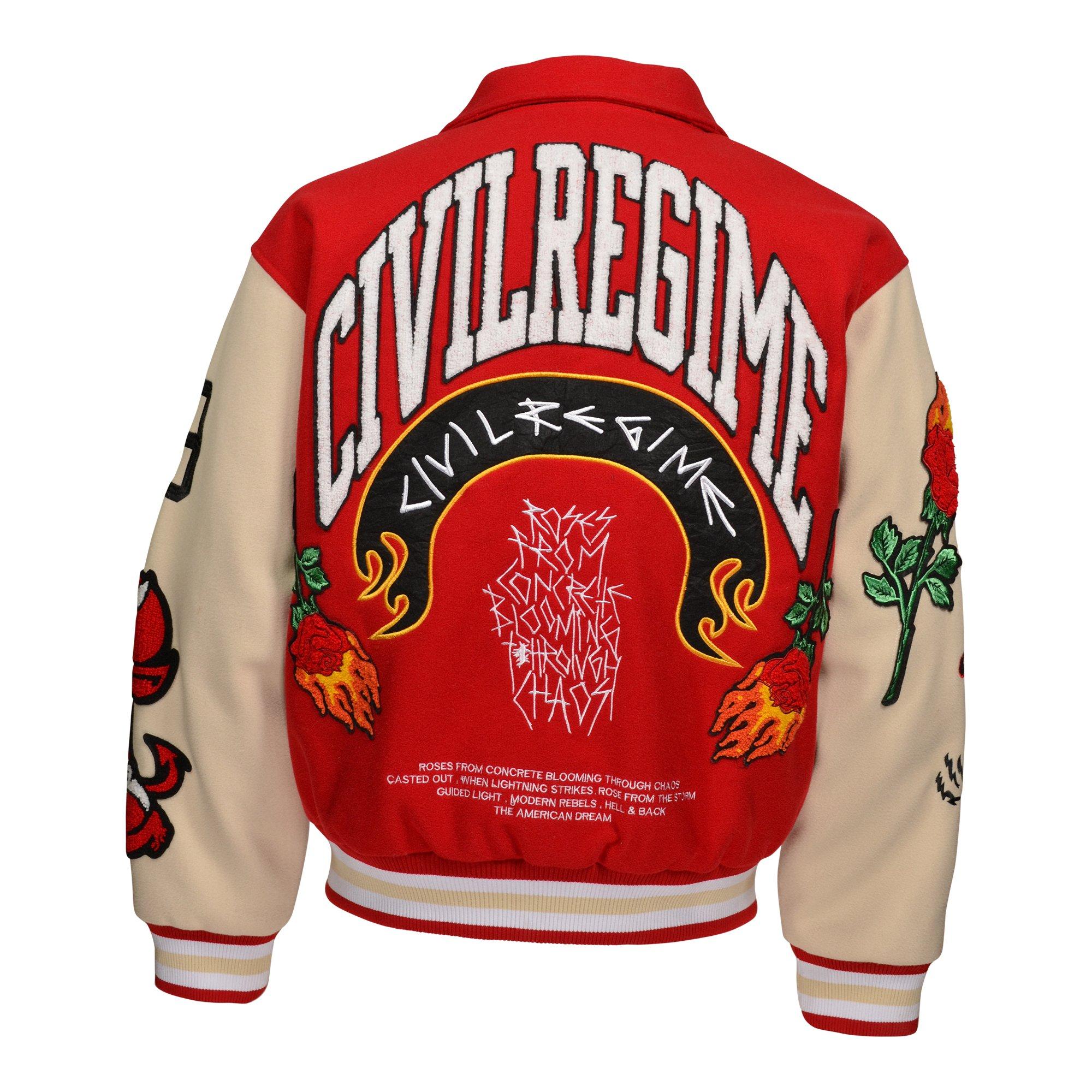 Civil Regime Men's Flames Varsity Jacket - RED Thumbnail View 3