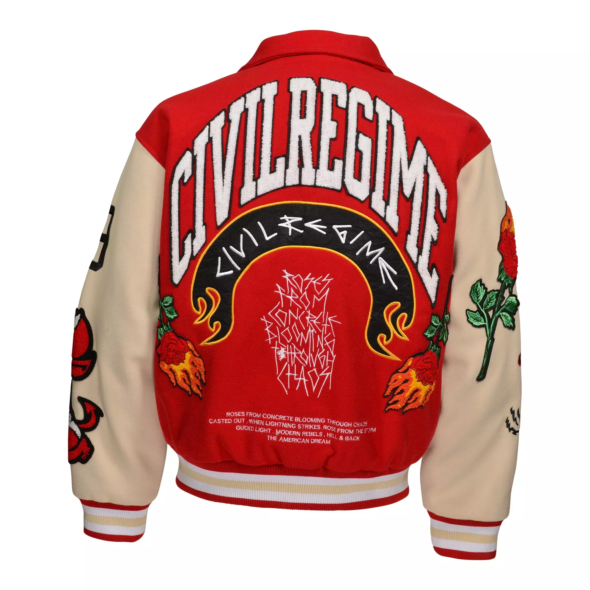 Civil Regime Men's Flames Varsity Jacket - RED
