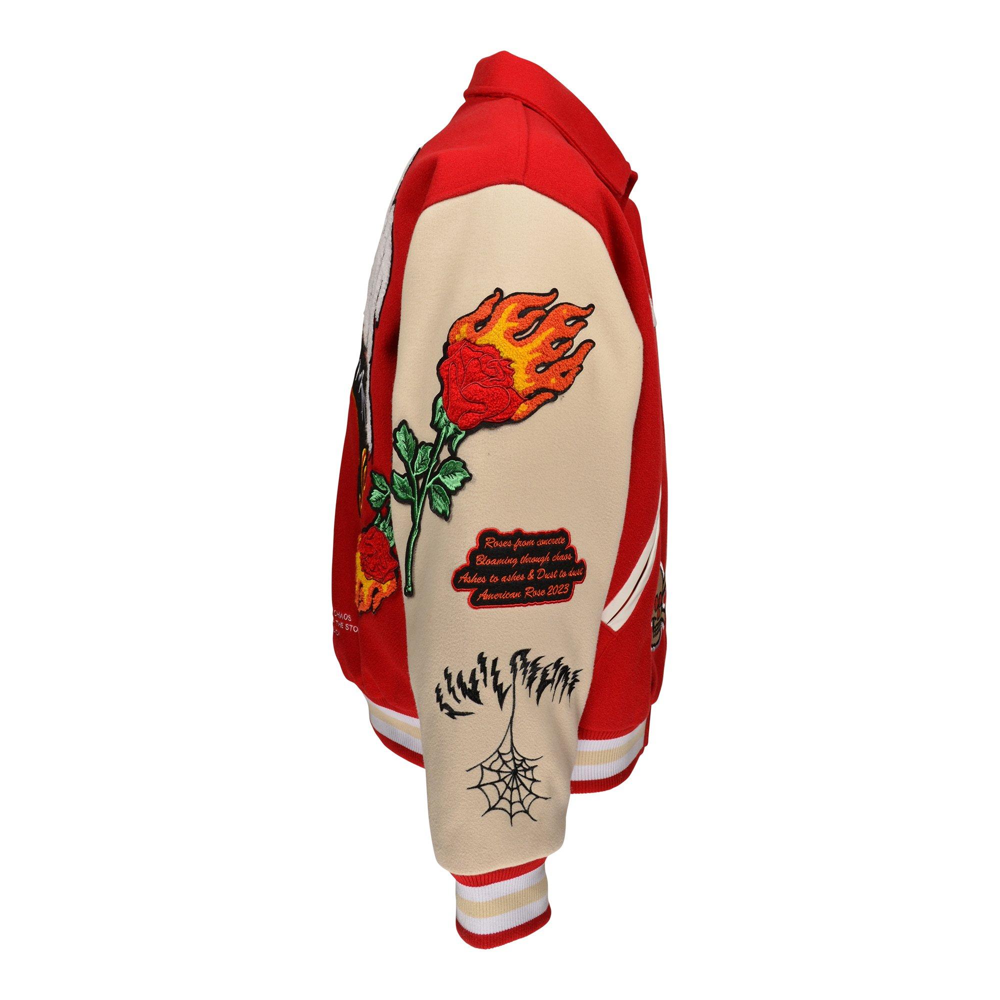 Civil Regime Men's Flames Varsity Jacket - RED Thumbnail View 4