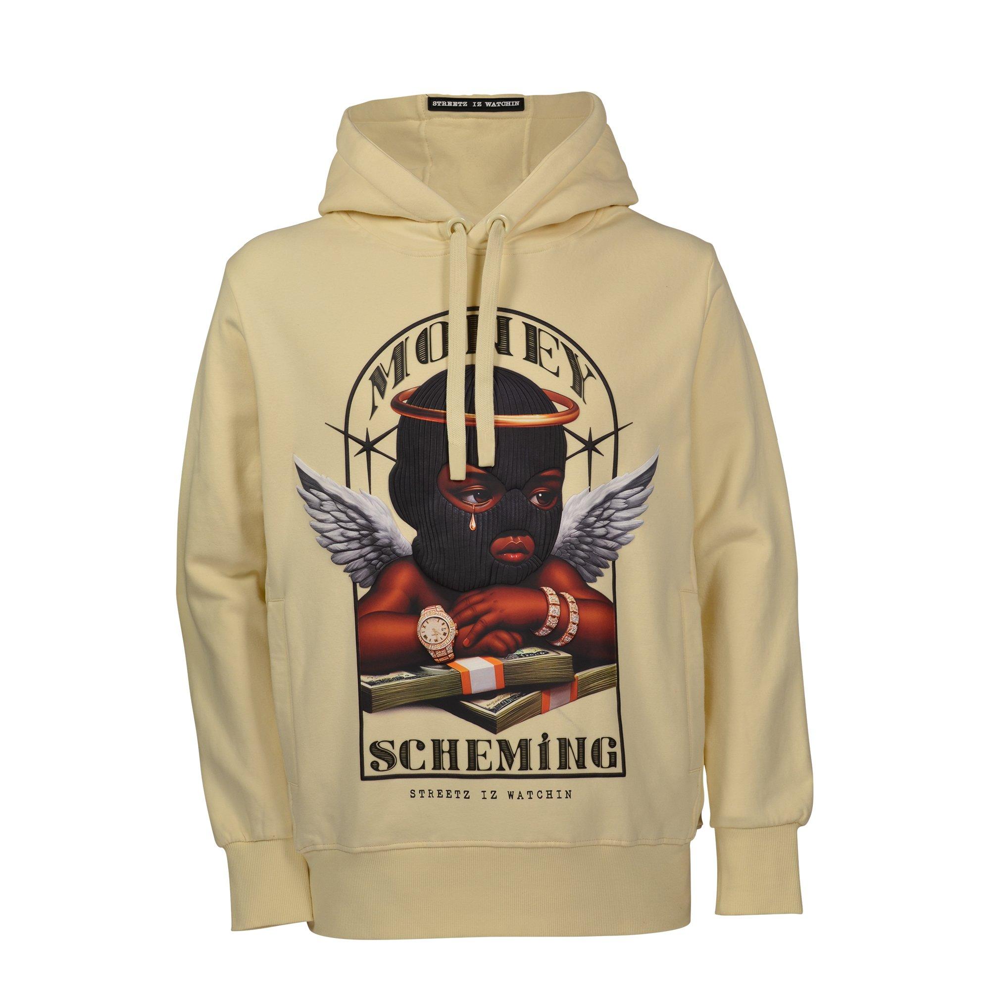 Streetz Iz Watchin Money Schemin Men's Graphic Hoodie - Cream