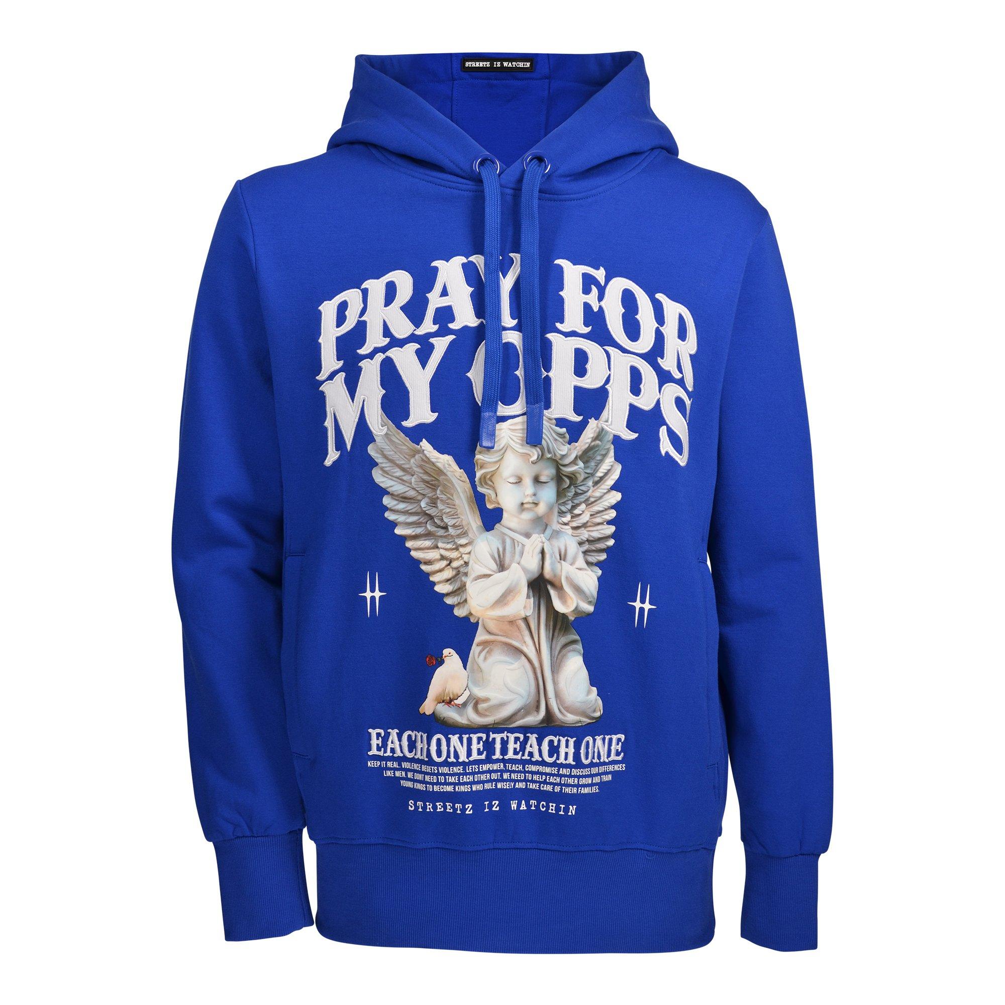 Streetz Iz Watchin Men's Pray For My Opps Hoodie - Blue - ROYAL Thumbnail View 1