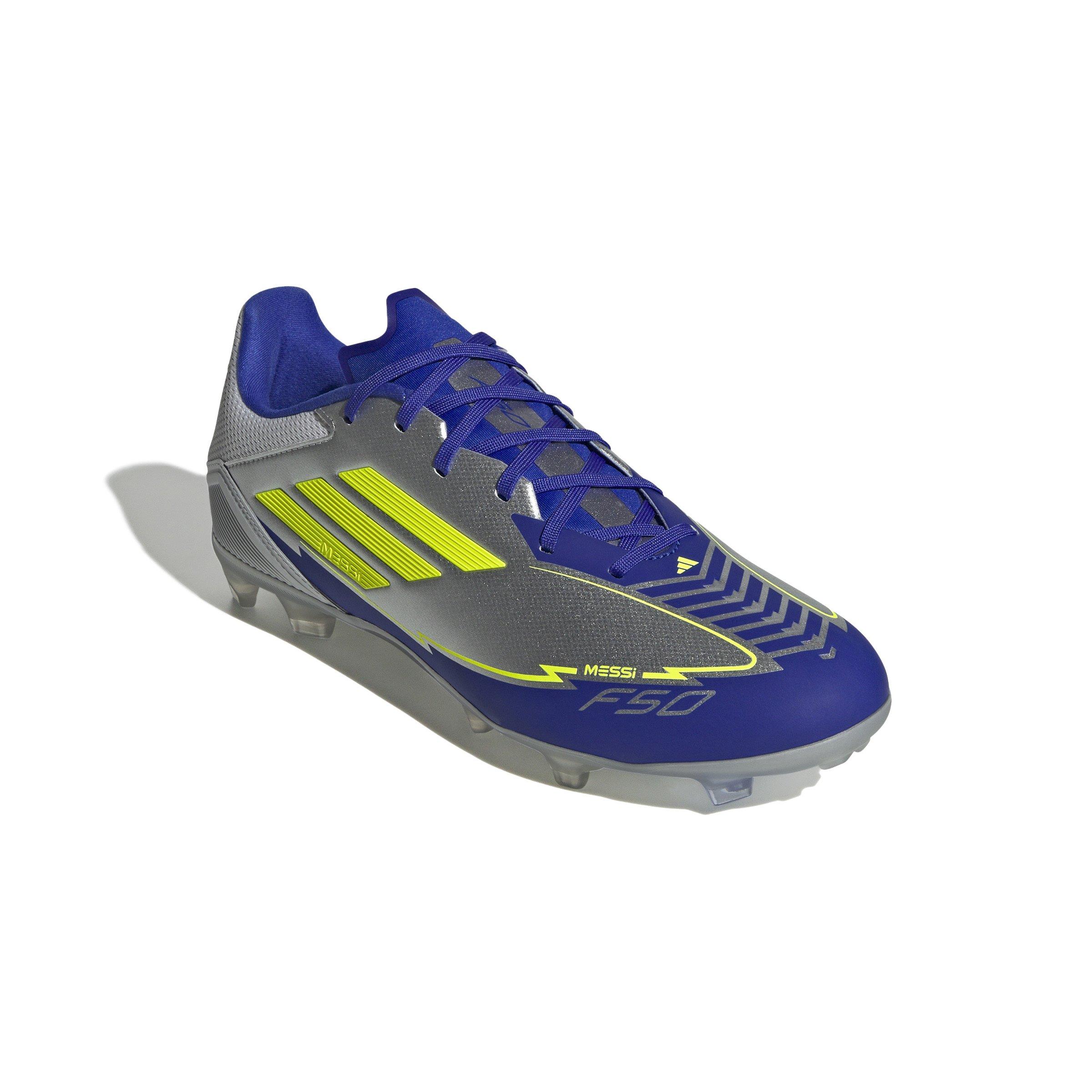 adidas F50 League Messi FG/MG "Silver Metallic" Men's Soccer Cleat - SILVER/BLUE Thumbnail View 2
